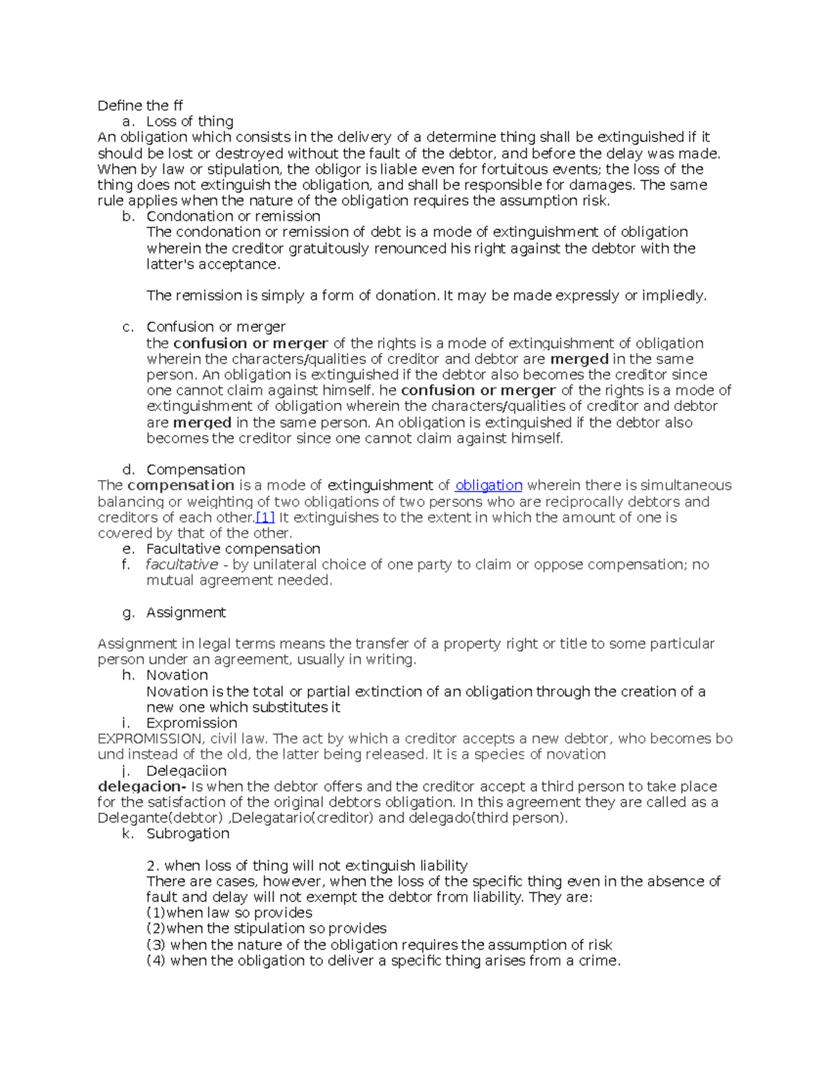 Law On Obligations And Contracts Reviewer Define The F A Loss Of Thing An Obligation Which Law On Obligations And Contracts Reviewer Define The F A Loss Of Thing An Obligation Which