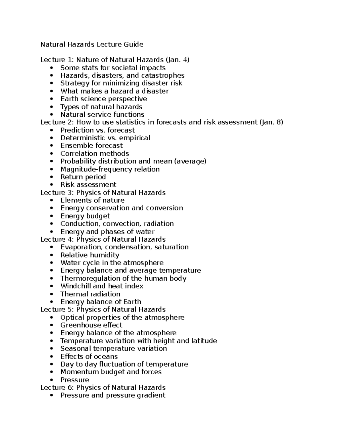 Natural Hazards Lecture Guide Natural Hazards Lecture Guide Lecture 1