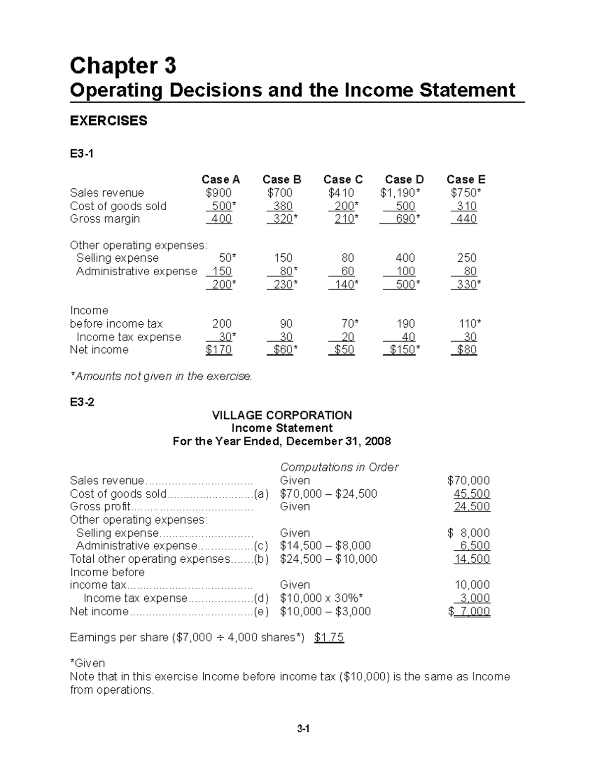 Ch03 - ... - Chapter 3 Operating Decisions and the Income Statement ...