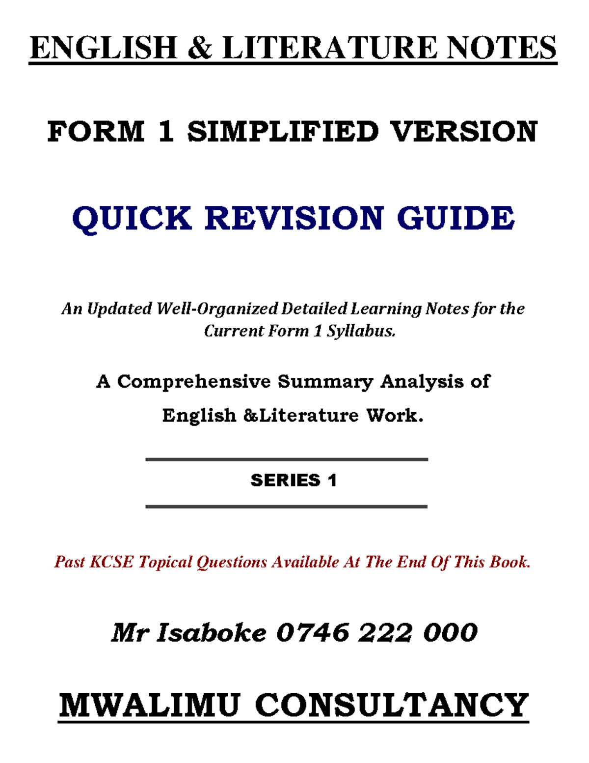 FORM 1 ENG Simplified Notes-1 - ENGLISH & LITERATURE NOTES FORM 1 ...