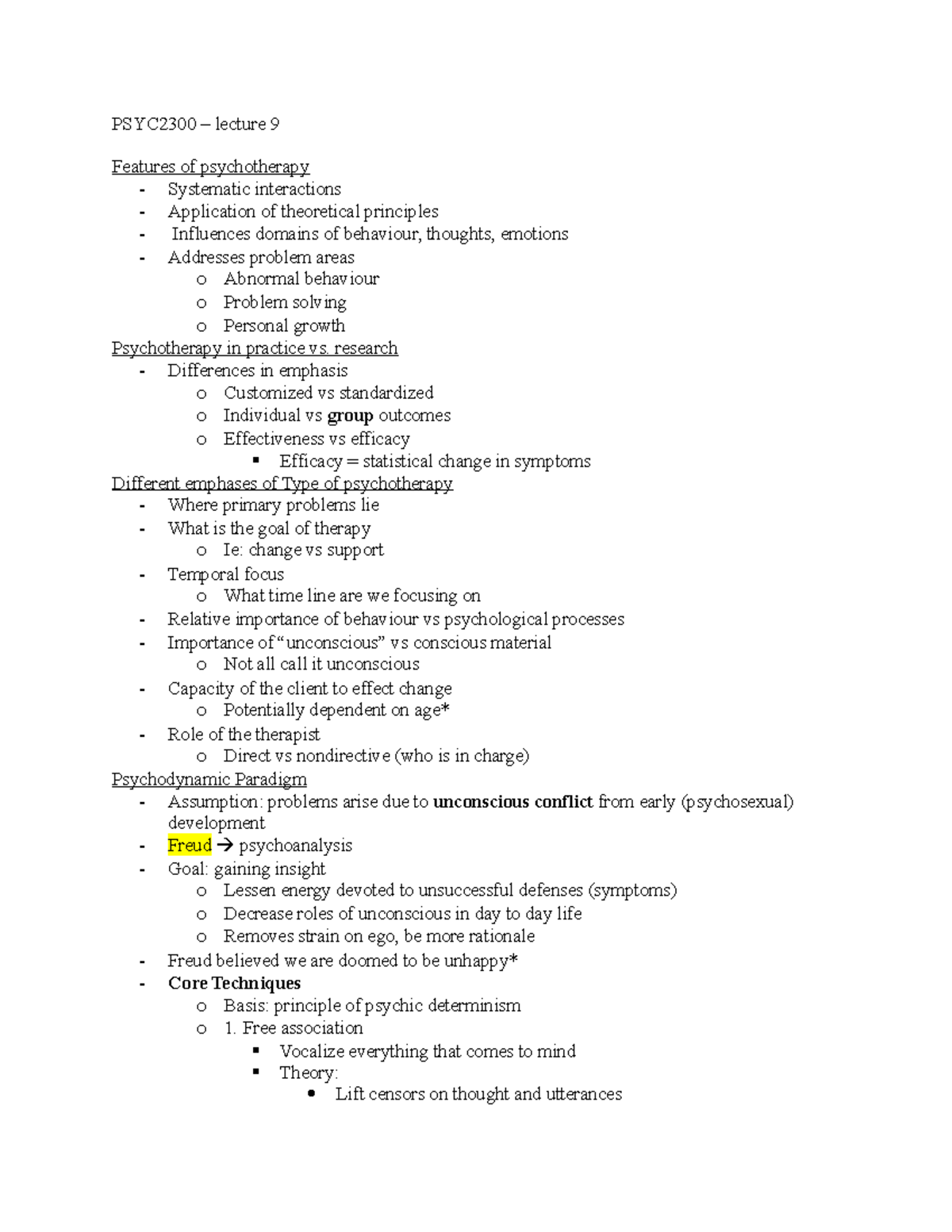 PSYC2300 - Lecture notes ALL - PSYC2300 – lecture 9 Features of ...