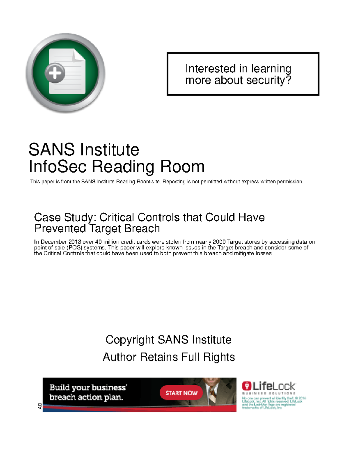 Case study critical controls prevented target breach 35412 - Interested ...