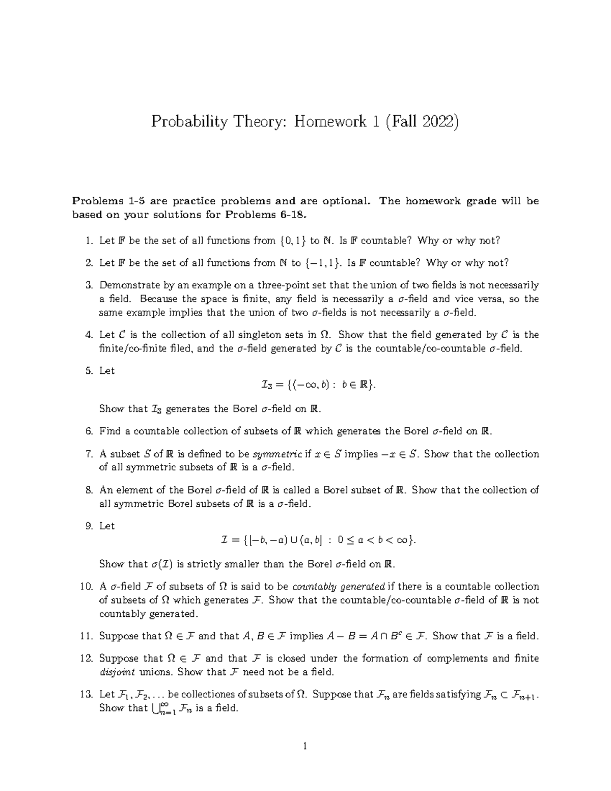 Probability theory for graduate - Probability Theory: Homework 1 (Fall ...