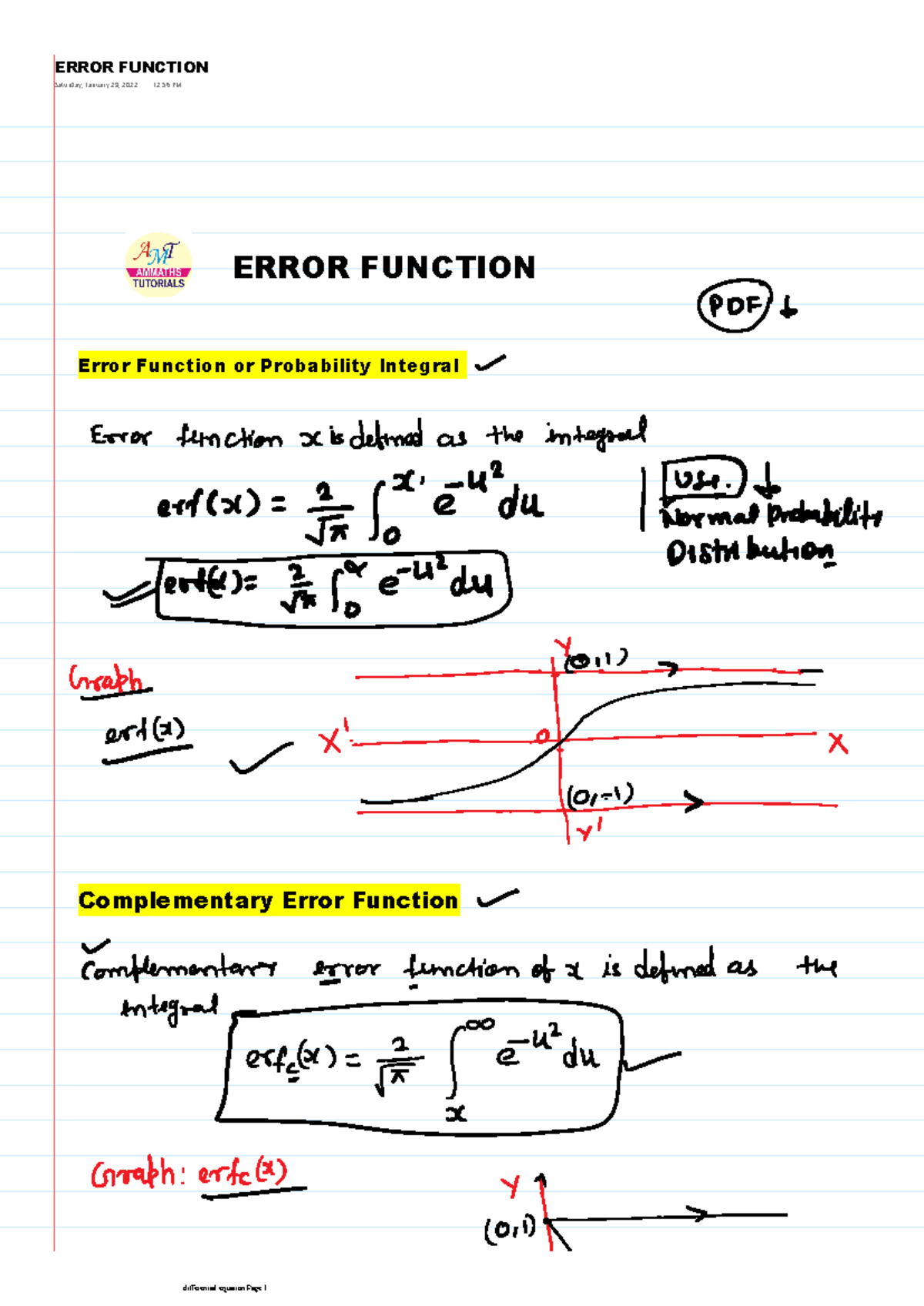 Error function complete notes in pdf - RMD SInhgad - ERROR FUNCTION ...