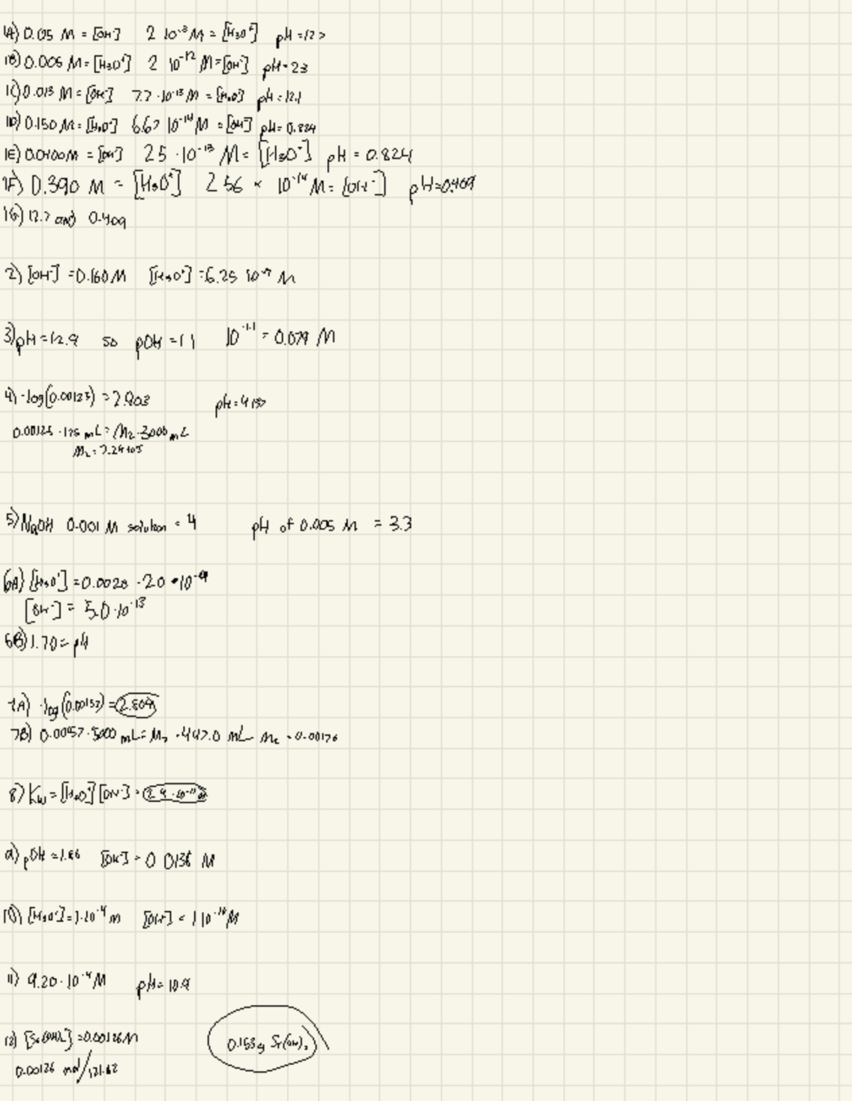P H Problems Assignment 2 - (A) 0 M = [or] 2 10-3 M = [H30] pH = 12 ...