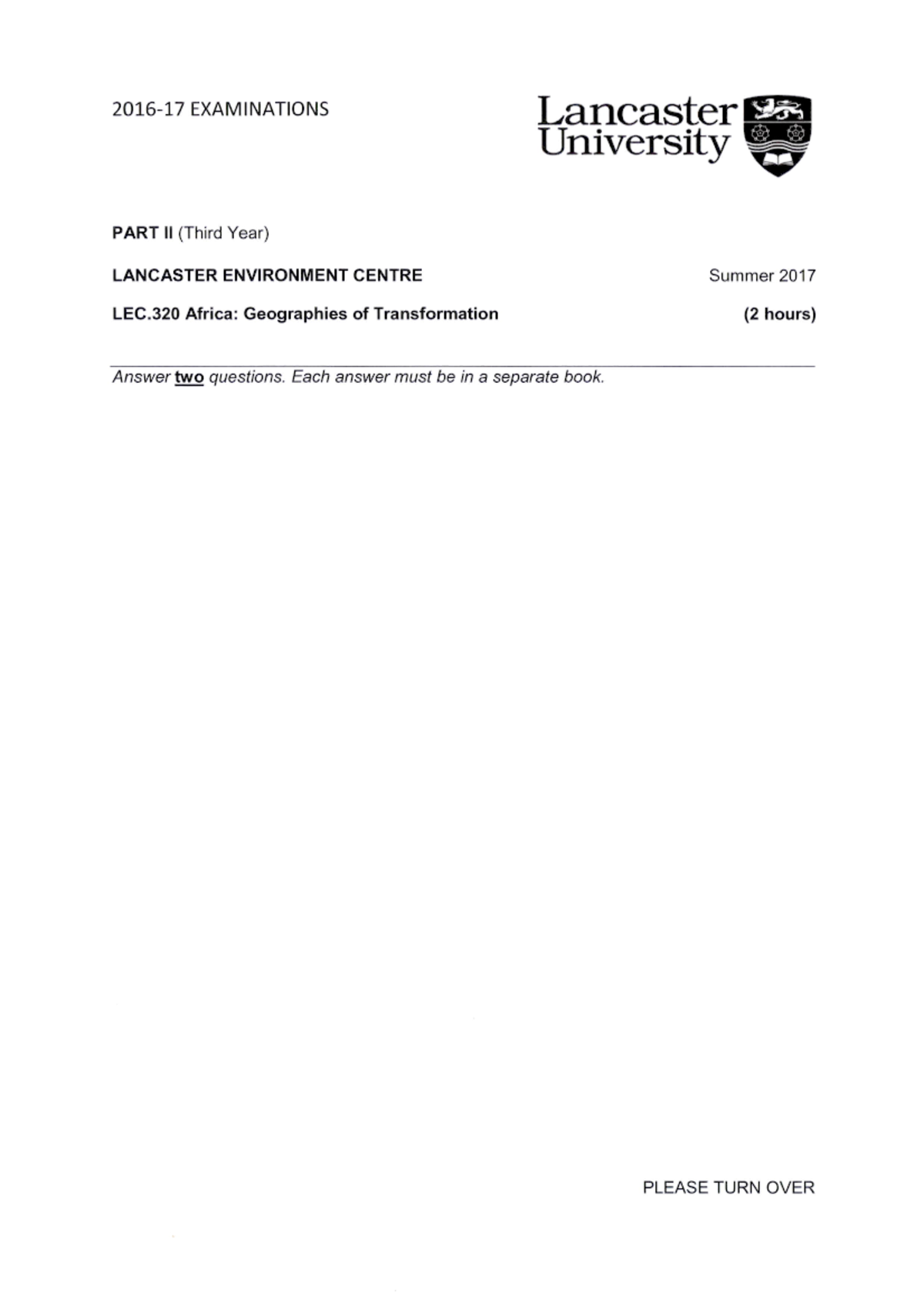 Exam 2017, questions 2016—17 EXAMINATIONS Lancaster ‘, ‘ University