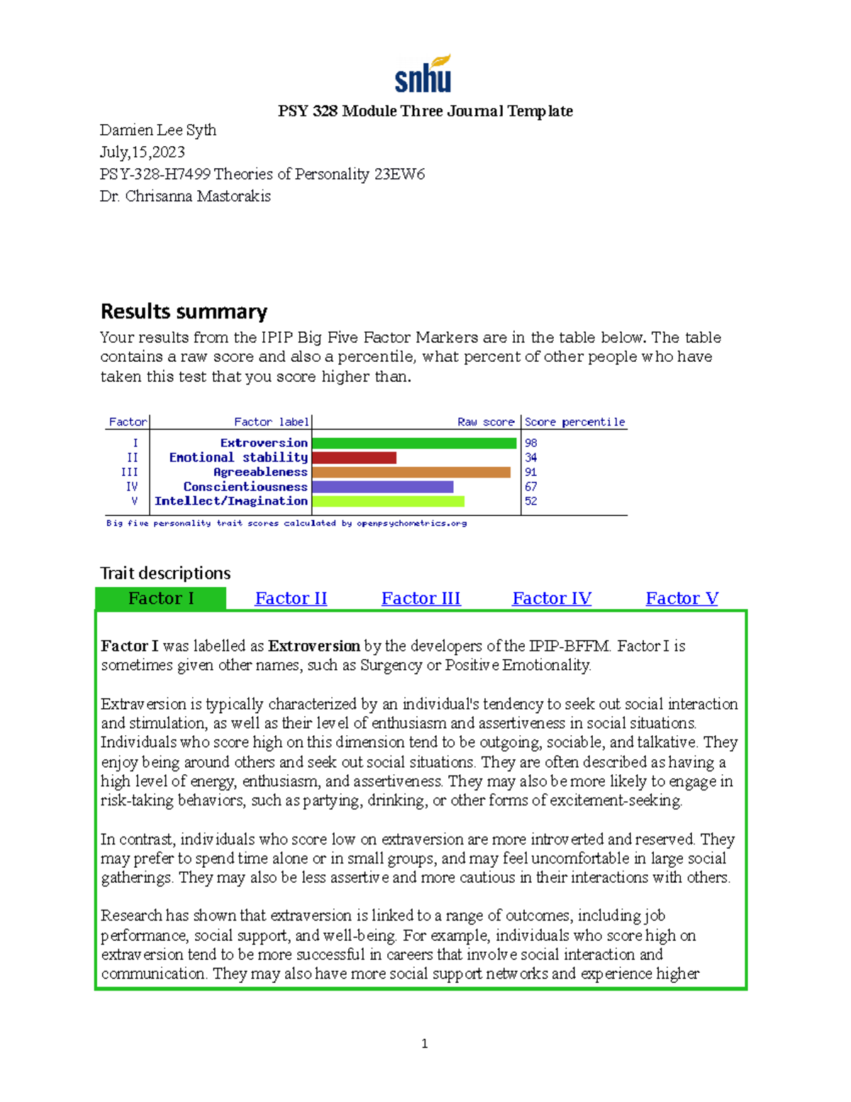 PSY 328 Module Three Journal Template PSY 328 Module Three Journal
