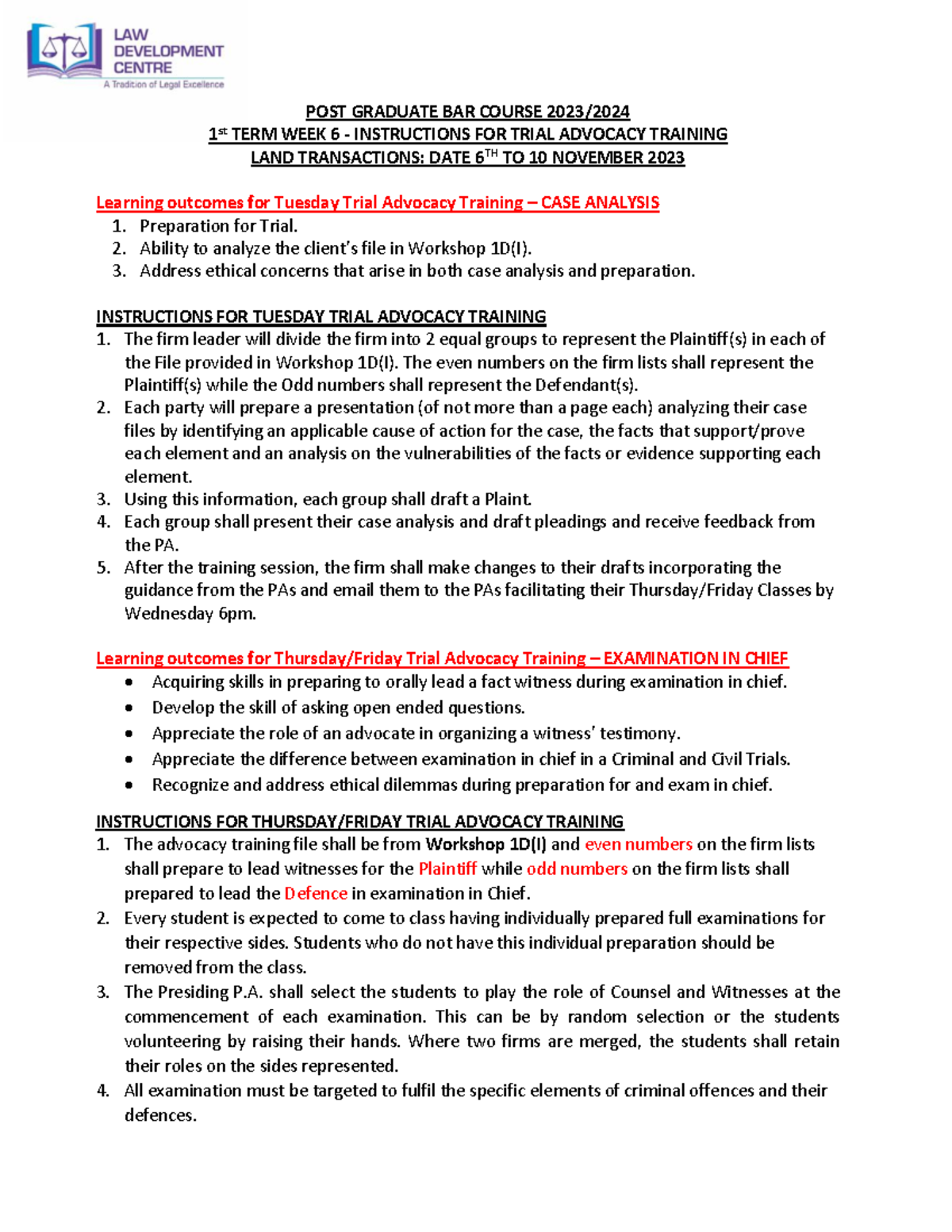 Instructions FOR Advocacy Training - Case Analysis & Examination in ...