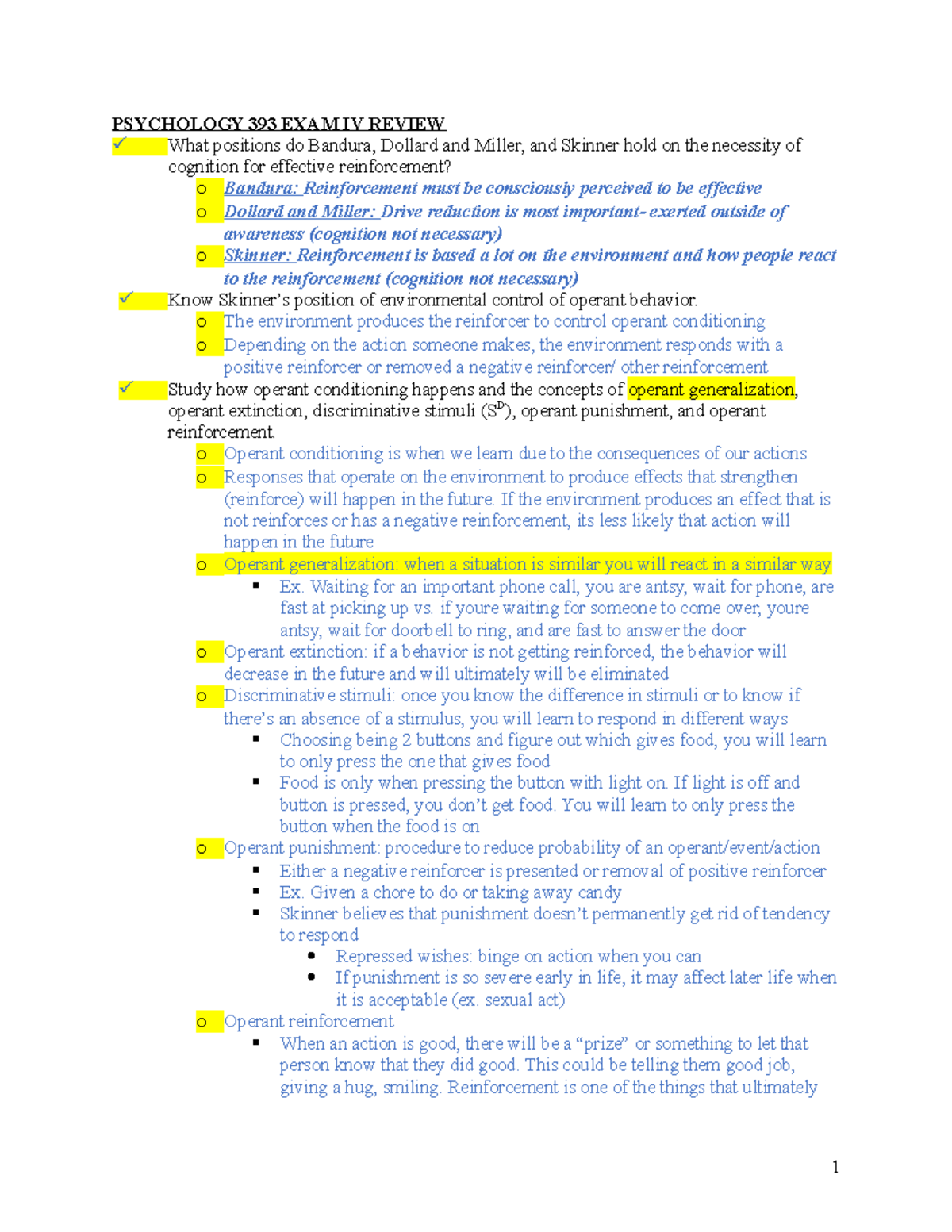 Psychology 393 EXAM 4 Review - PSYCHOLOGY 393 EXAM IV REVIEW What ...