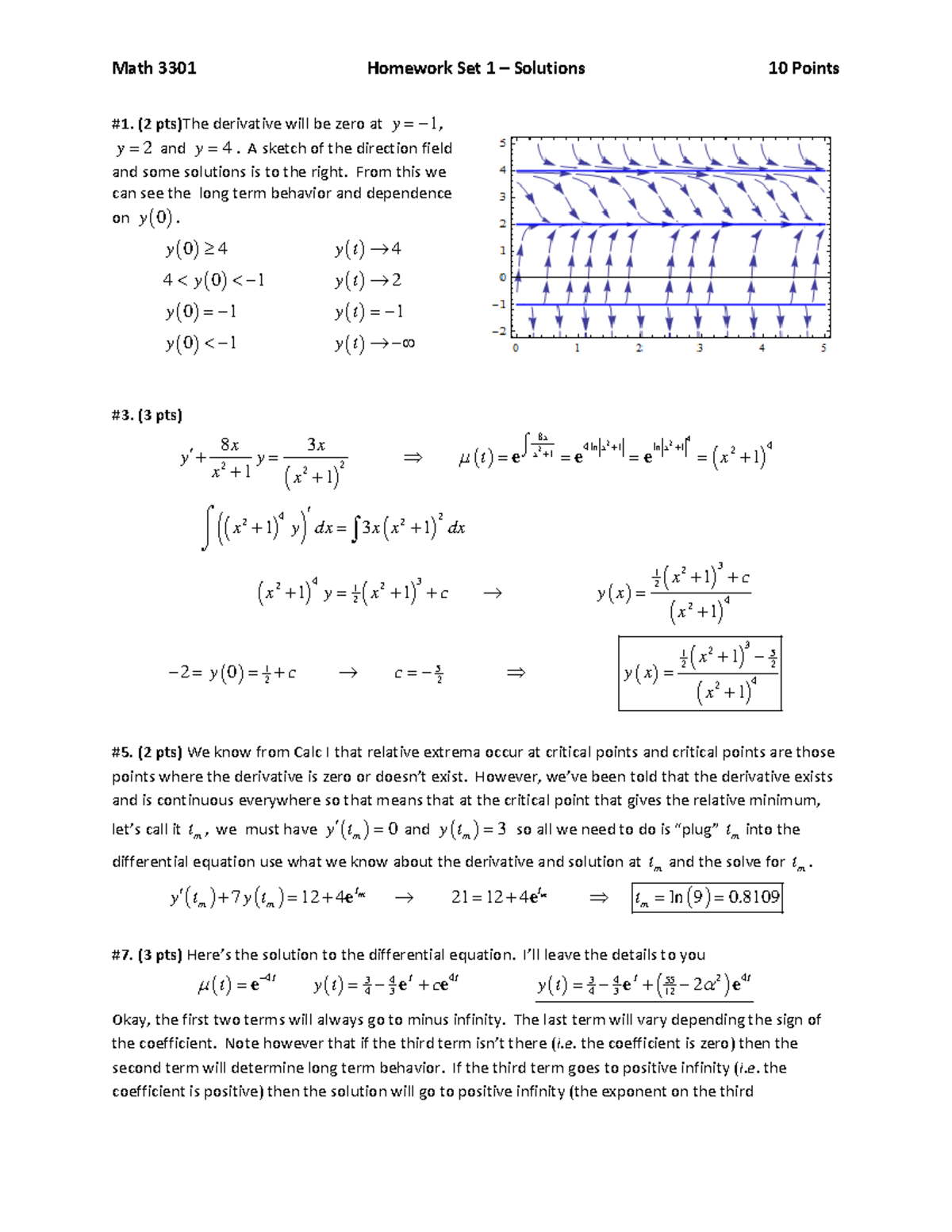 Hw 01 spring 2017 answers - Math 3301 Homework Set 1 Solutions 10 ...