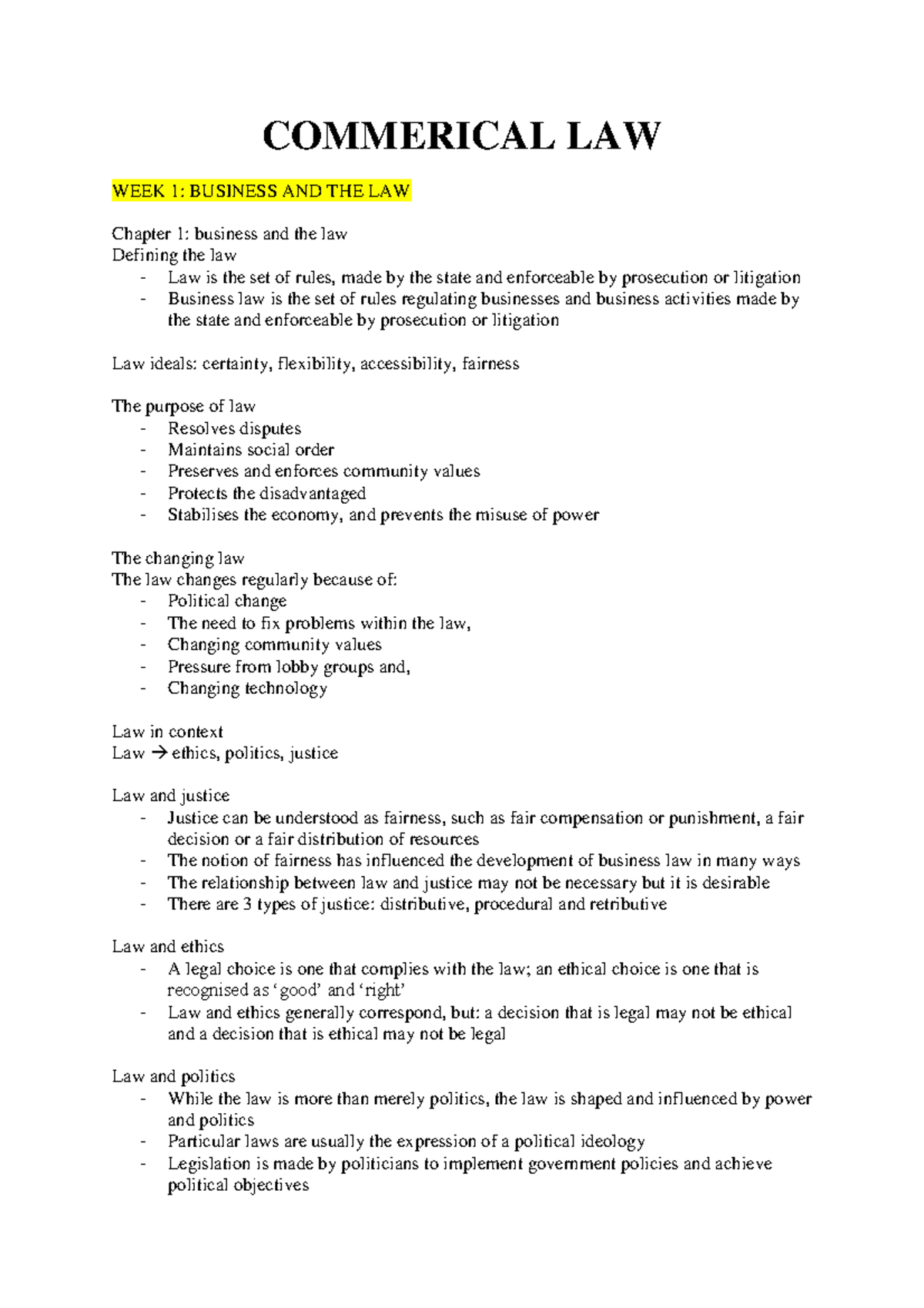 commercial law assignment topics