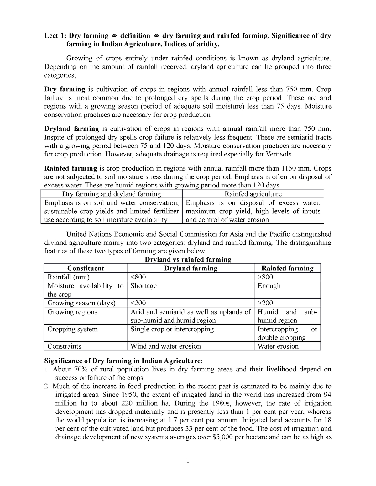 AGR 302 Dryland farming theory notes Lect 1 Dry farming definition