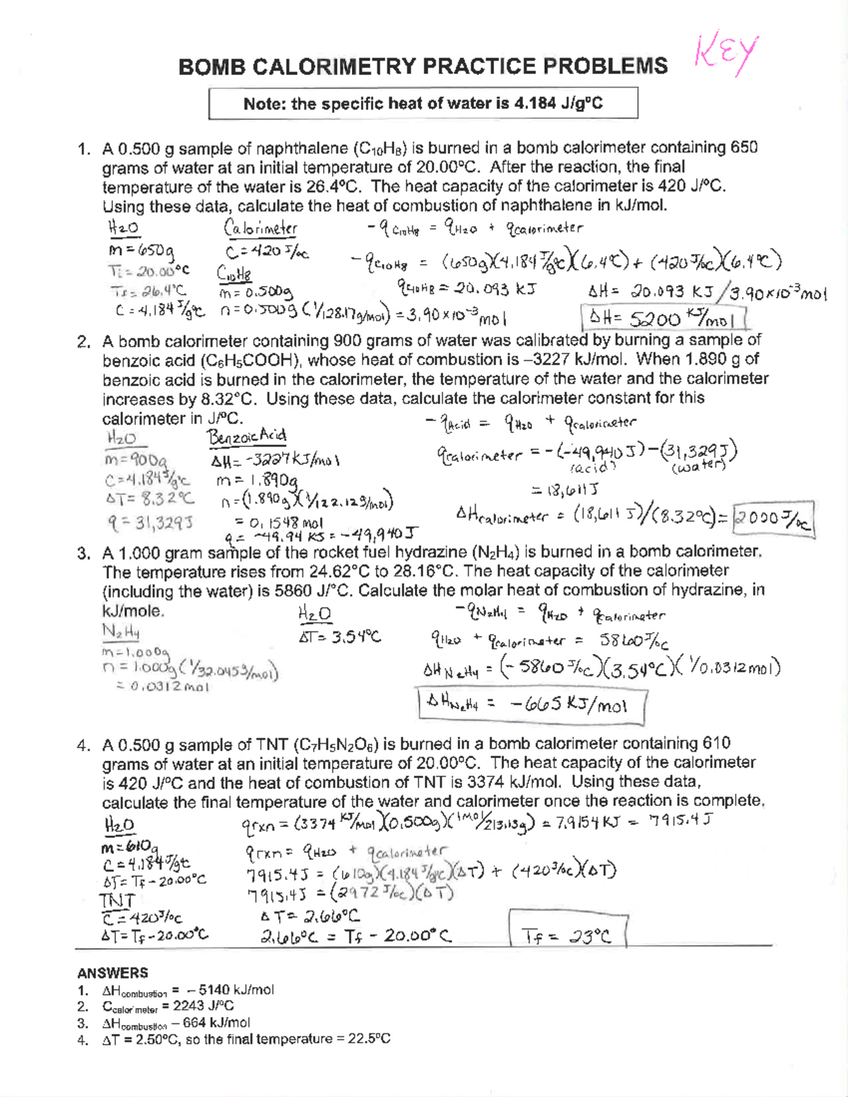 Bomb calorimetry practice problems - CEM1000W - Studocu