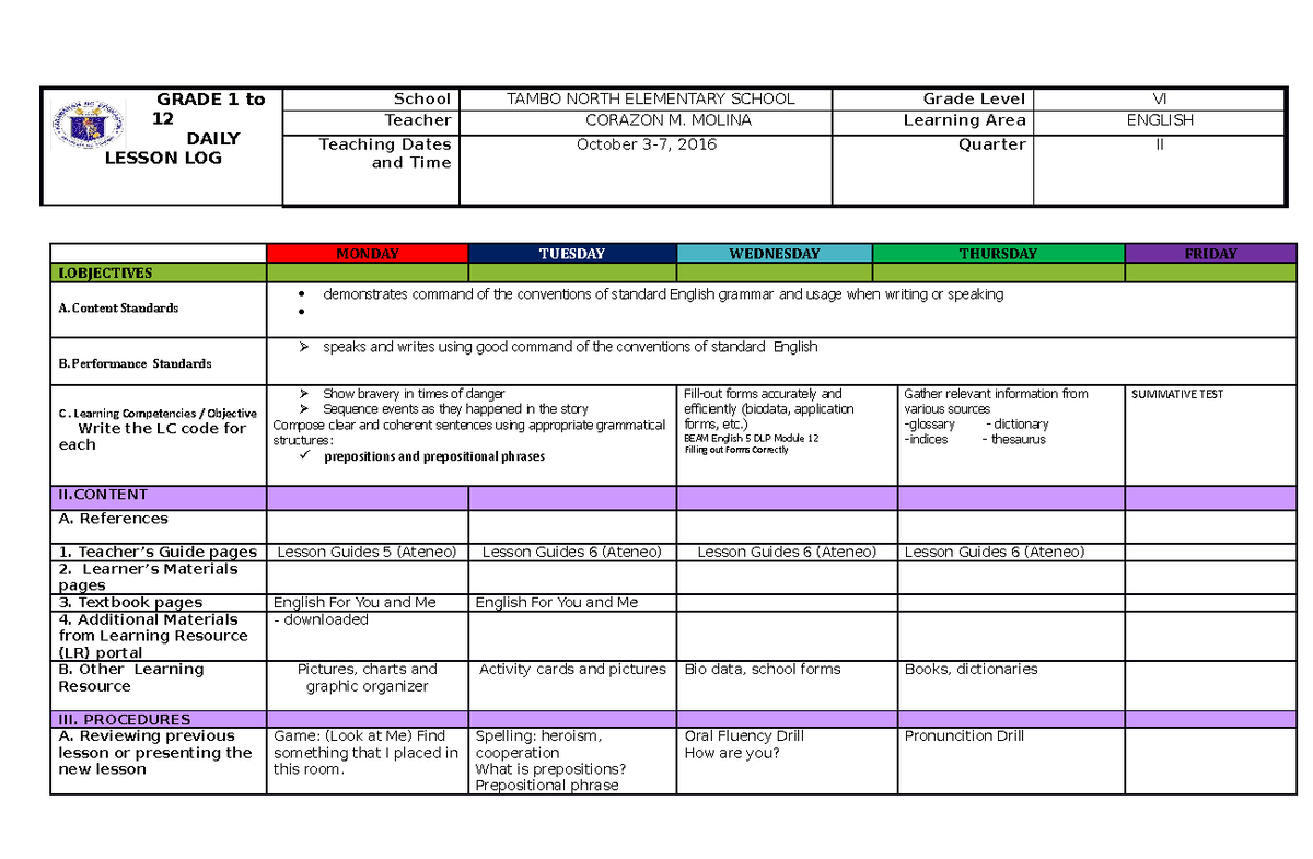 DLL ENG.6 WK 7 - NONE - GRADE 1 to 12 DAILY LESSON LOG School TAMBO ...