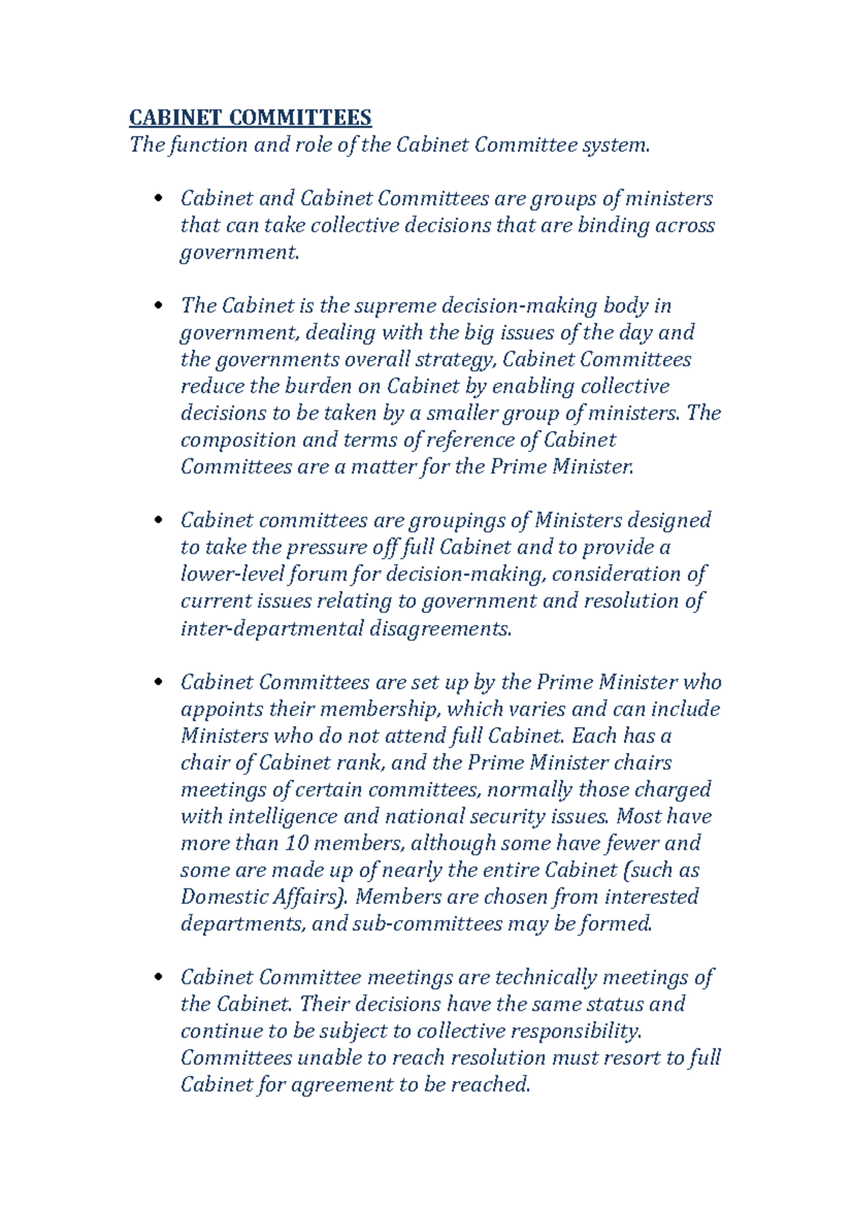 Committees notes COMMITTEES The function and role of the Committee