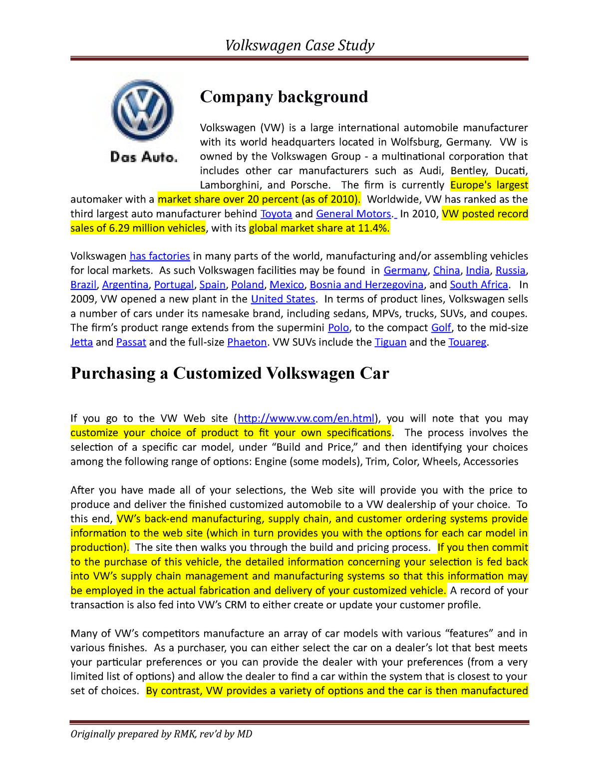 volkswagen case study answers