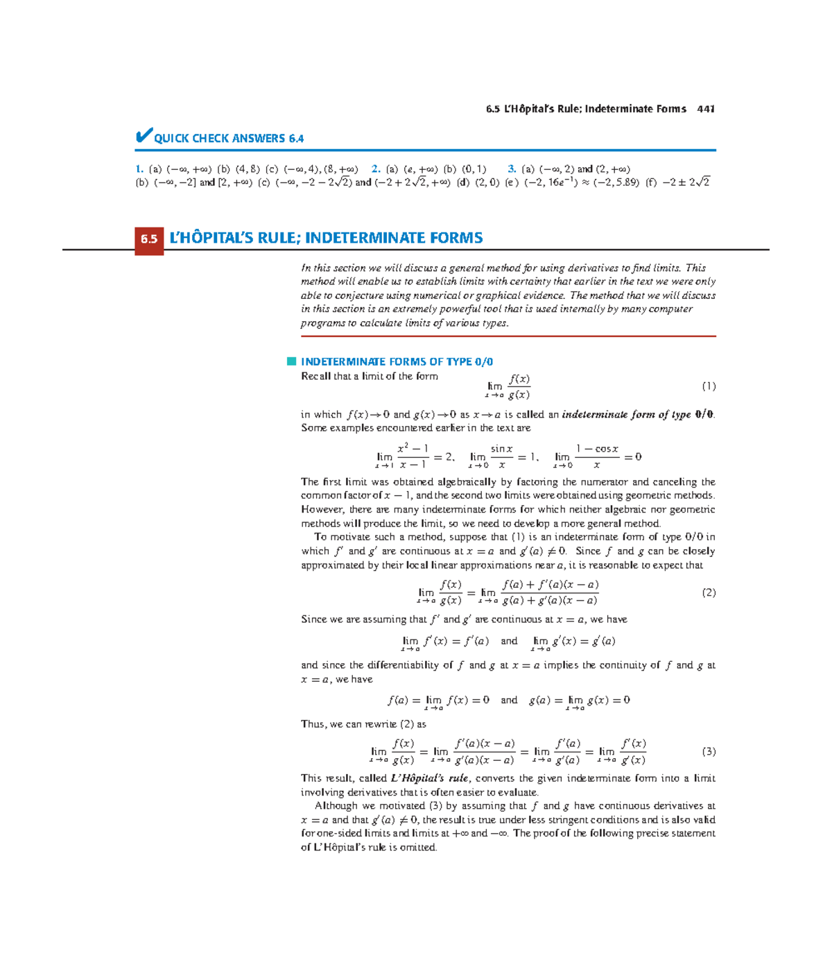 Math work ch6-5 - math work - 6 L’Hôpital’s Rule; Indeterminate Forms ...