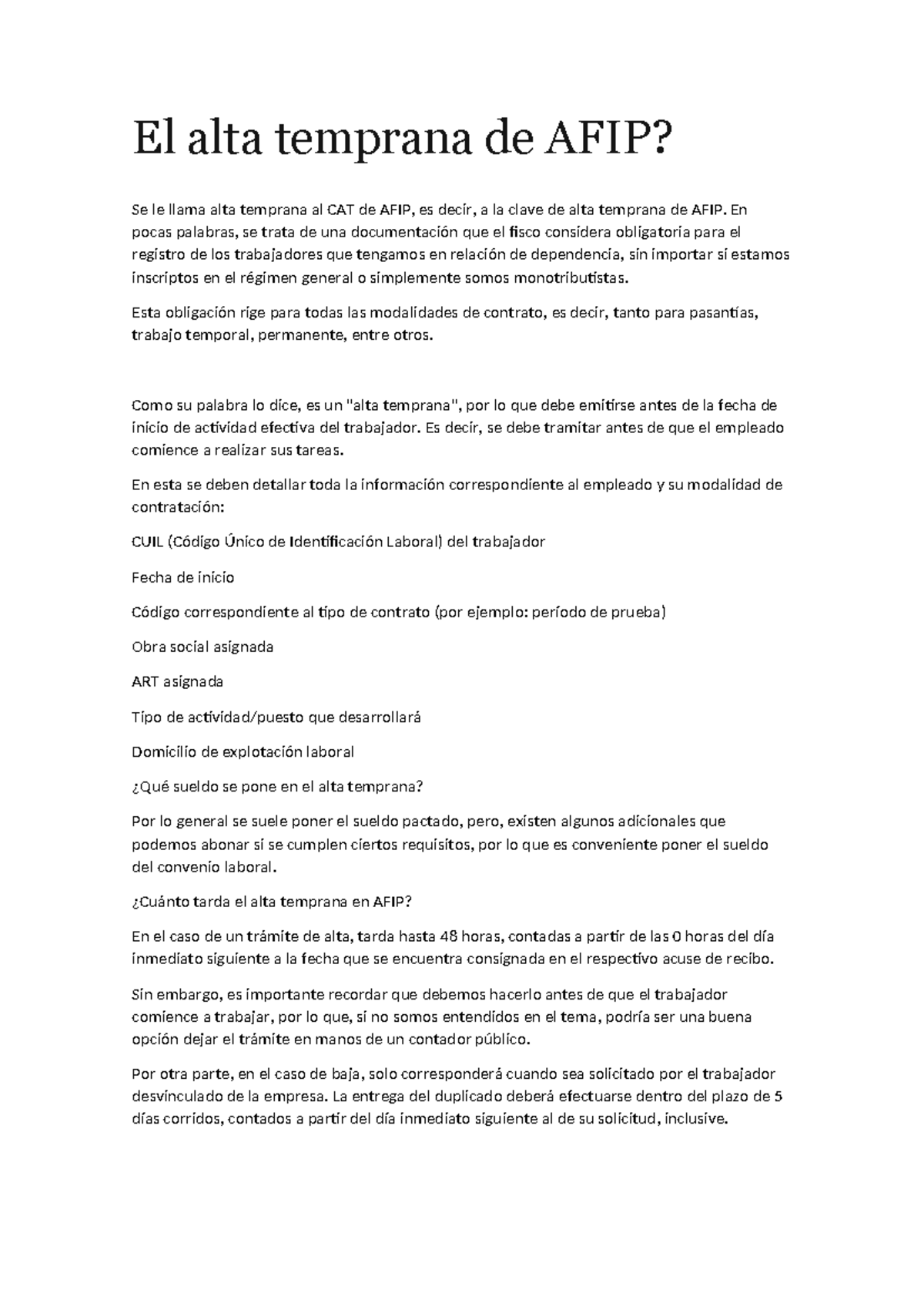 El alta temprana de AFIP - En pocas palabras, se trata de una ...