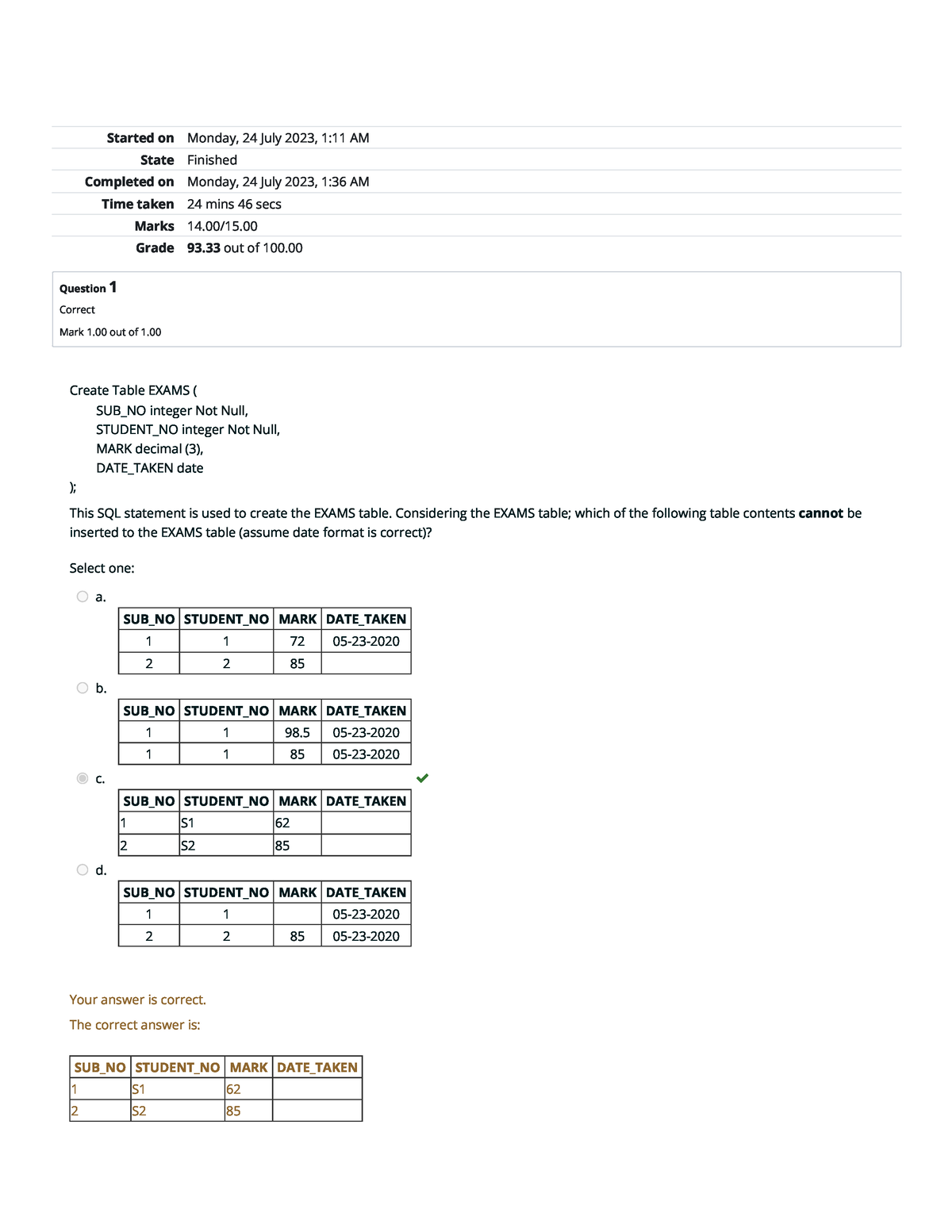 Graded Quiz Unit 6 Attempt Review - Started On Monday, 24 July 2023, 1: ...