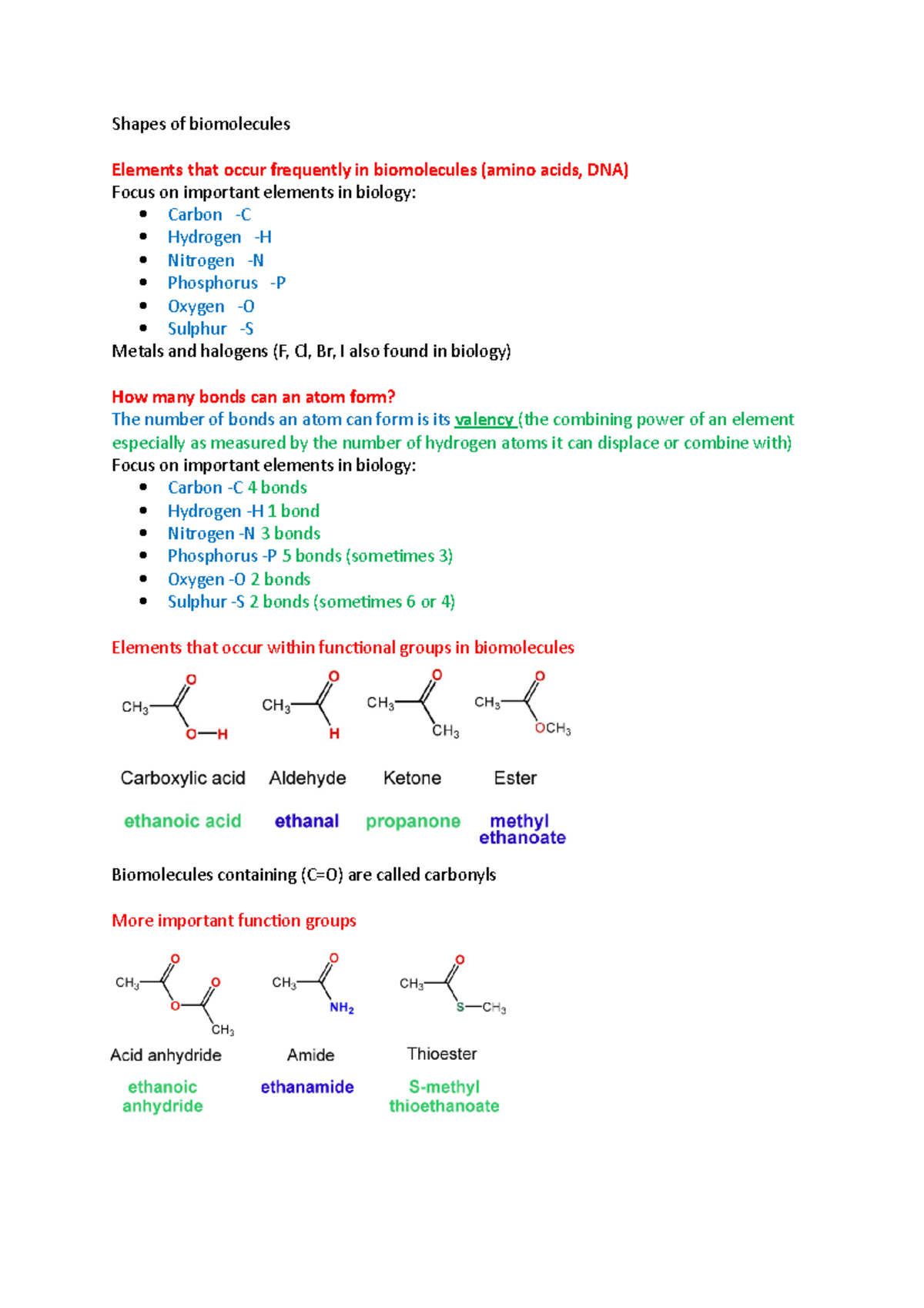 Shapes of biomolecules Shapes of biomolecules Elements that occur