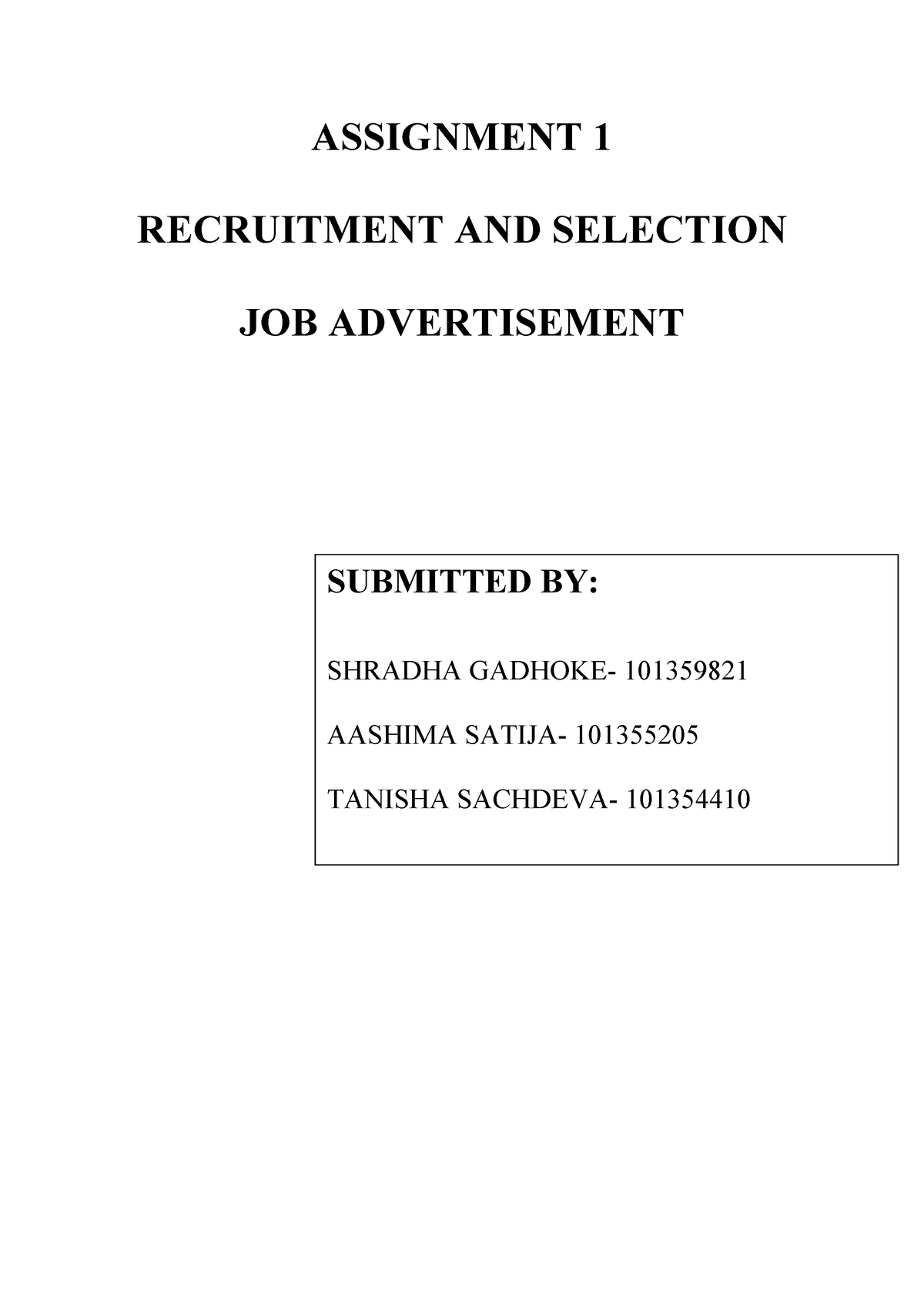 assignment on job advertisement