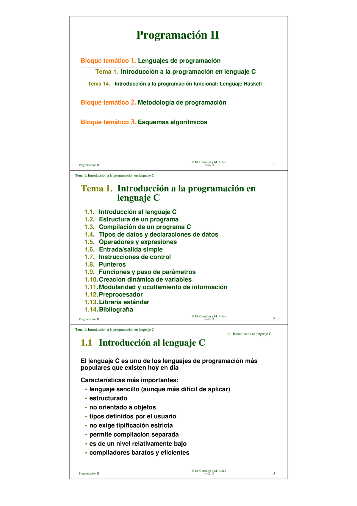 01 Prog C 3en1 - Apuntes Tema 1 - Programación II © M. González Y M ...