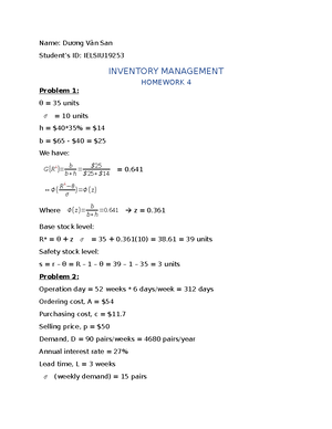 Assignment 3- Inventory Management - Production Mangement ASSIGNMENT ...
