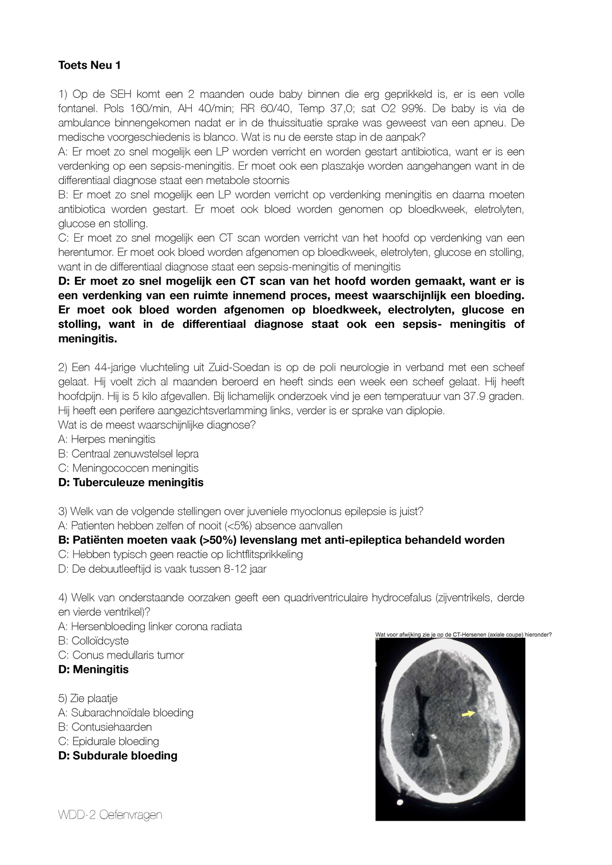 Oefenvragen Met Antwoorden Neurologie - Toets Neu 1 1) Op De SEH Komt ...