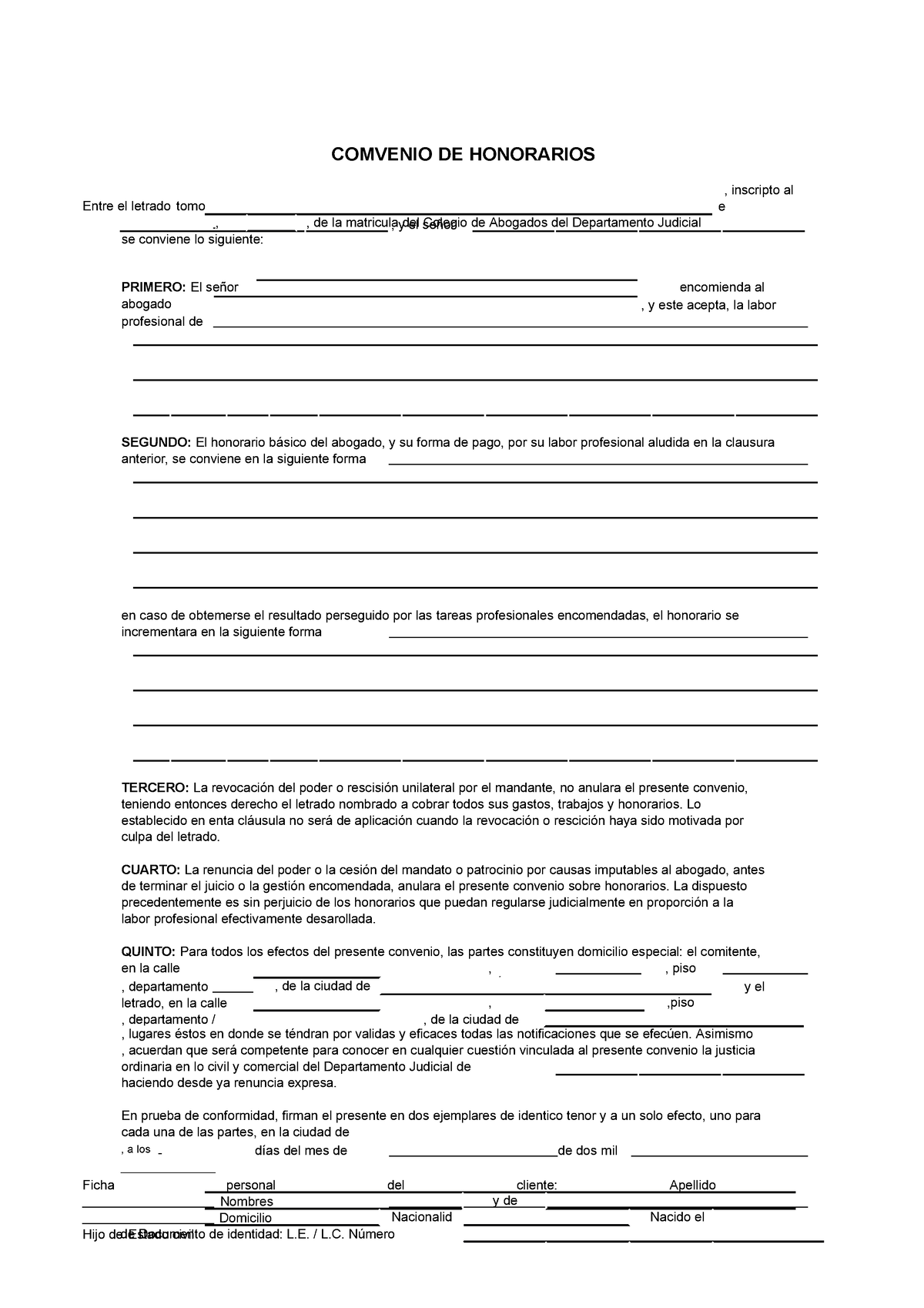 Convenio De Honorarios Consigna N° 1 Comvenio De Honorarios Entre El Letrado Tomo Se Conviene 0340