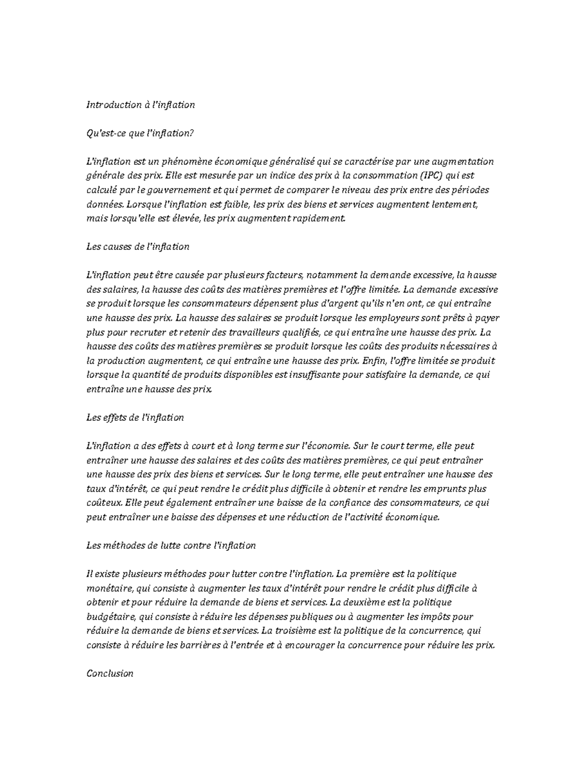 Inflation Study Notes - Introduction à l'inflation Qu'est-ce que l ...