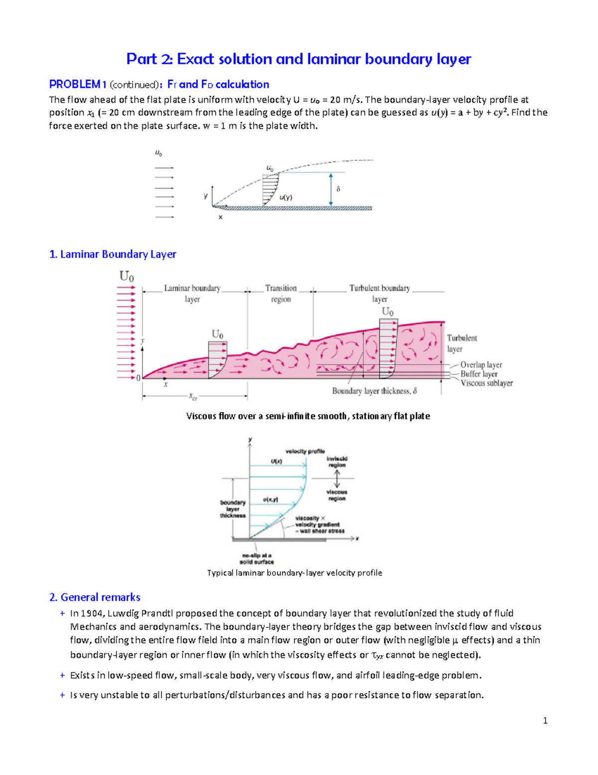 Part 2 - Copy - Notes - Part 2: Exact solution and laminar boundary ...