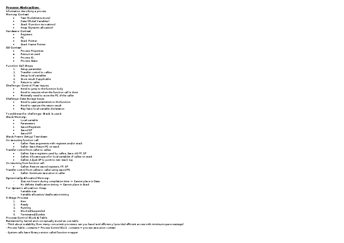 CS2106 Cheatsheet - Summary Introduction to Operating Systems - Process ...