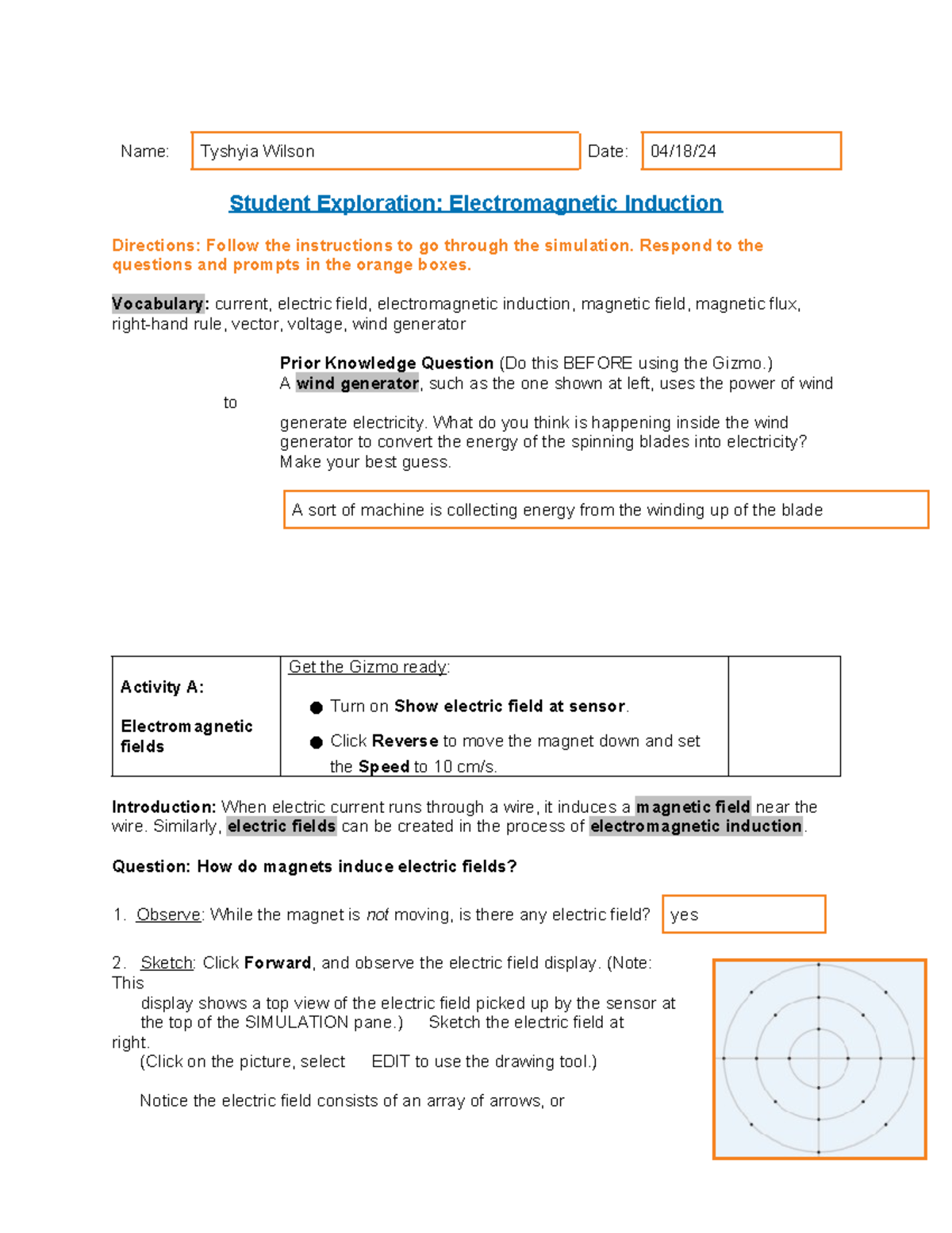 Induction Name Tyshyia Wilson Date 04/18/ Student