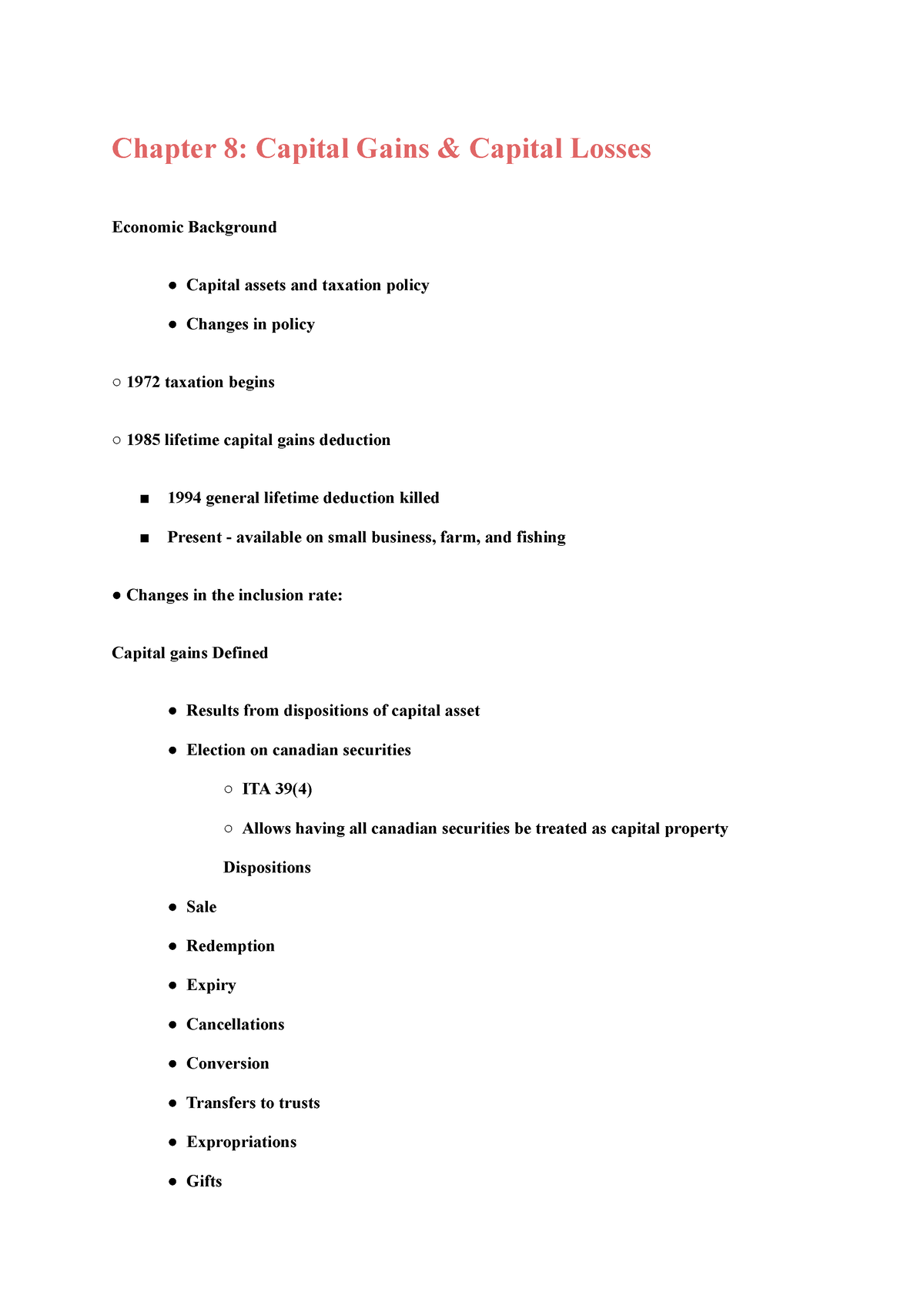 Adm3345 Chapter 8 - Lecture Notes - Chapter 8: Capital Gains & Capital ...