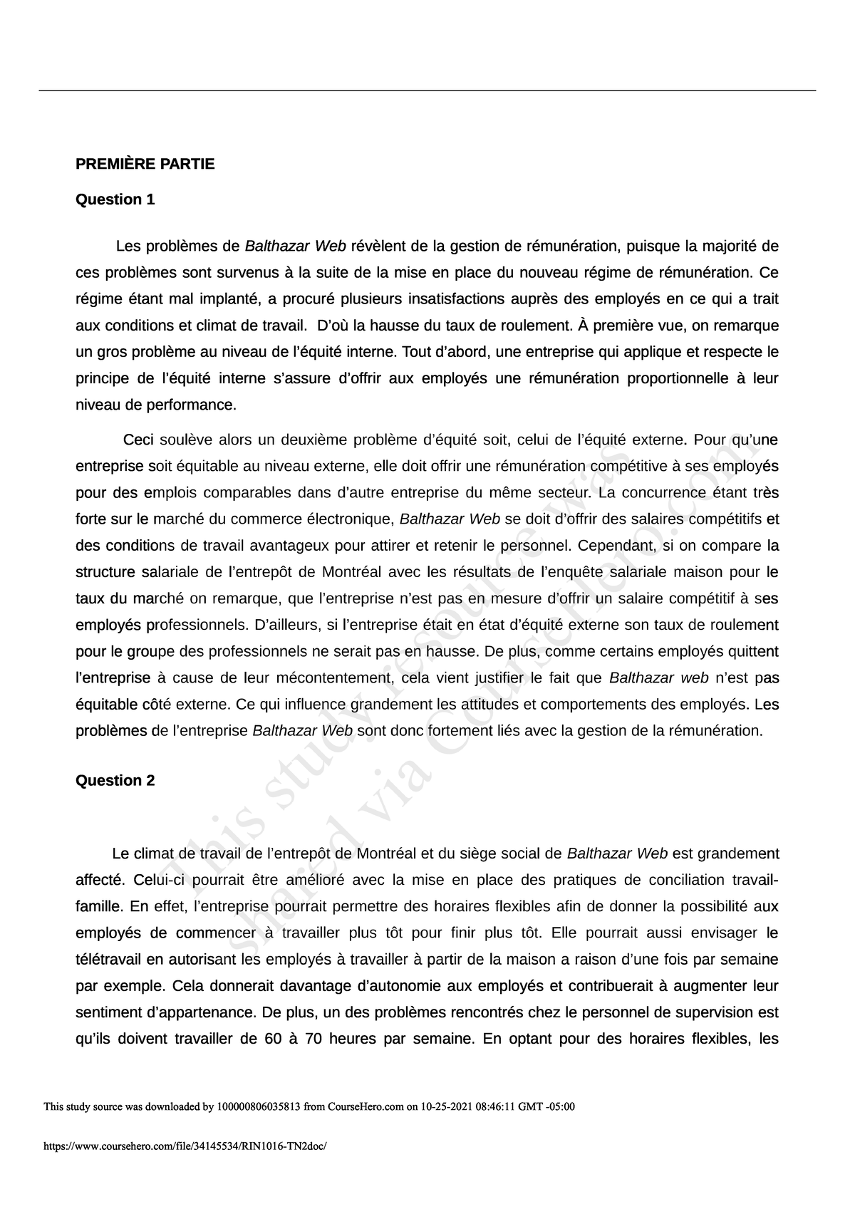 RIN1016 TN2 Série B Gestion De La Rénumération Teluq Montréal 2021-2022 ...