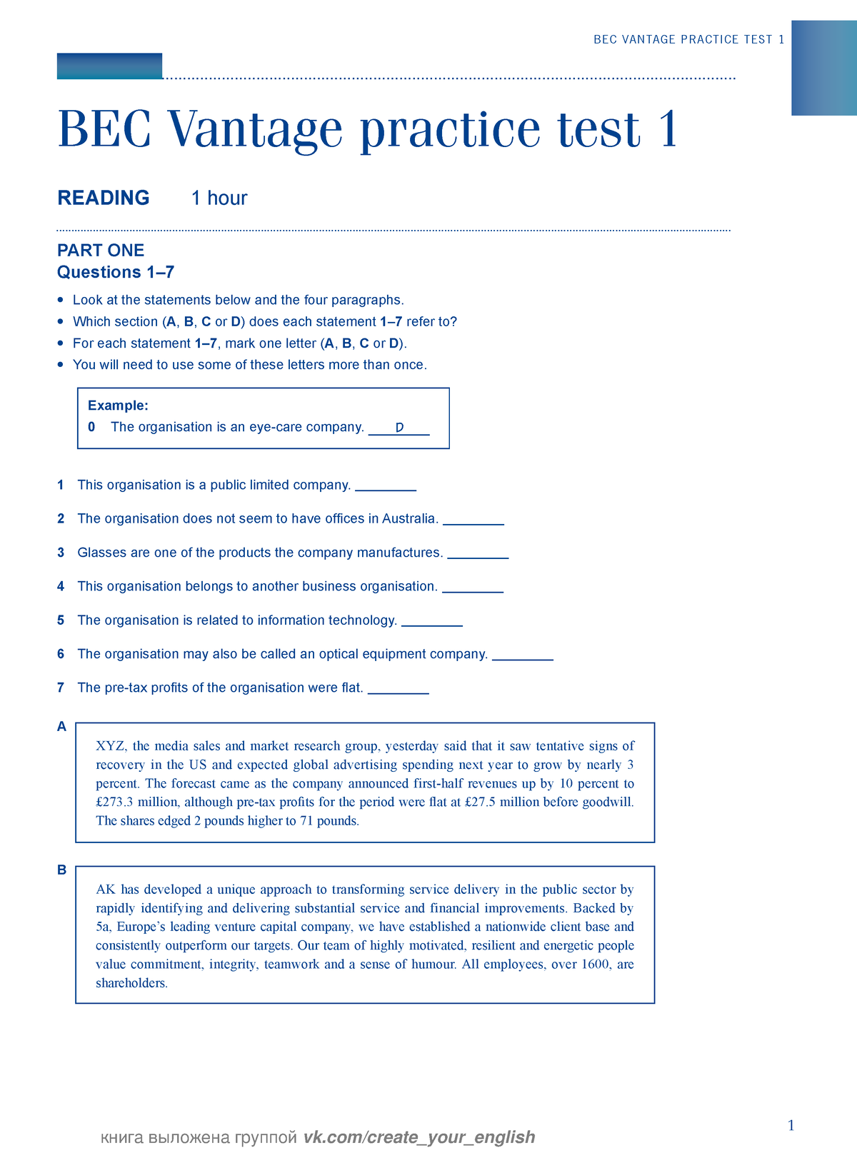 BEC Preliminary. BEC Vantage Practice Tests [English Online Club - BEC ...