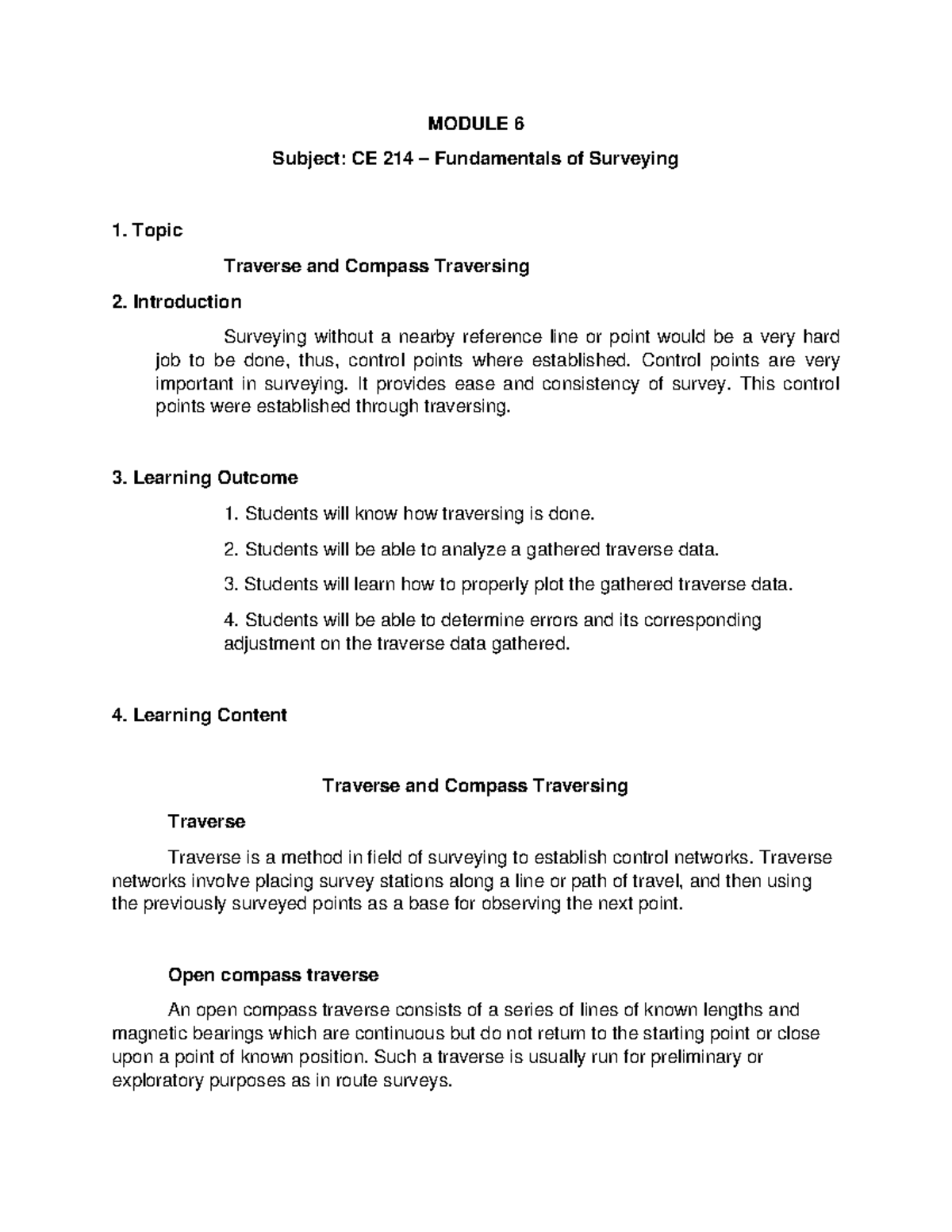 Module-6-CE-214-Fundamentals-of-Surveyingg - MODULE 6 Subject: CE 214 ...