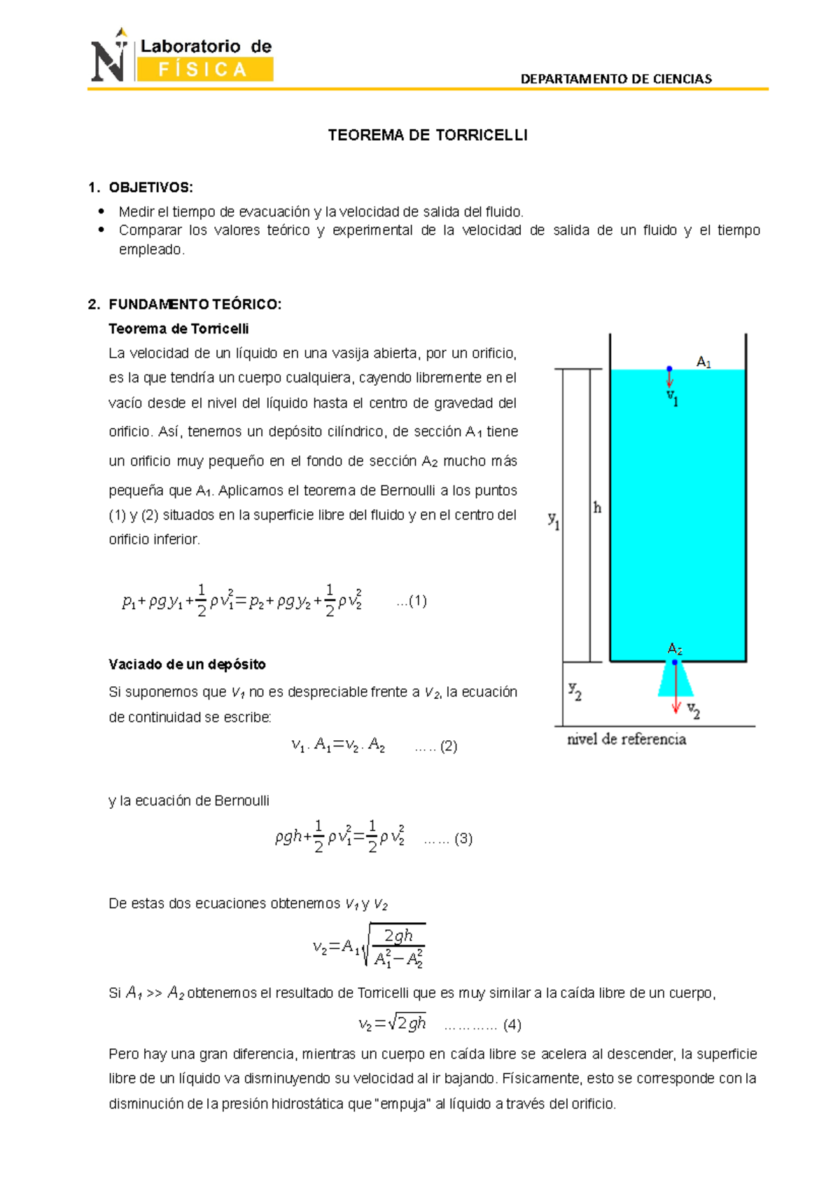 03 Laboratorio Virtual Teorema DE Torricelli - TEOREMA DE TORRICELLI 1 ...