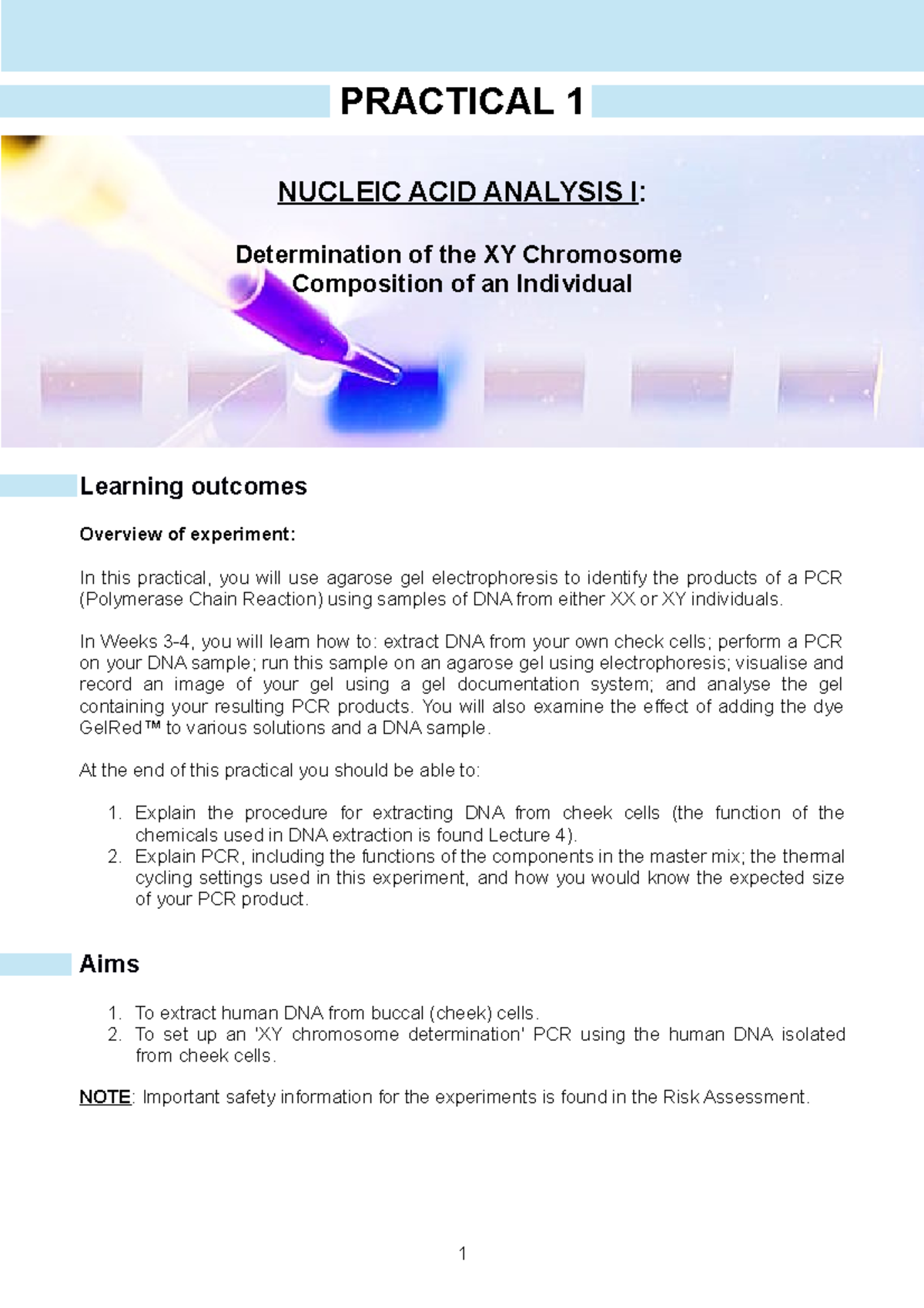 BIOC2201 Prac 1 - PRACTICAL 1 NUCLEIC ACID ANALYSIS I: Determination of ...