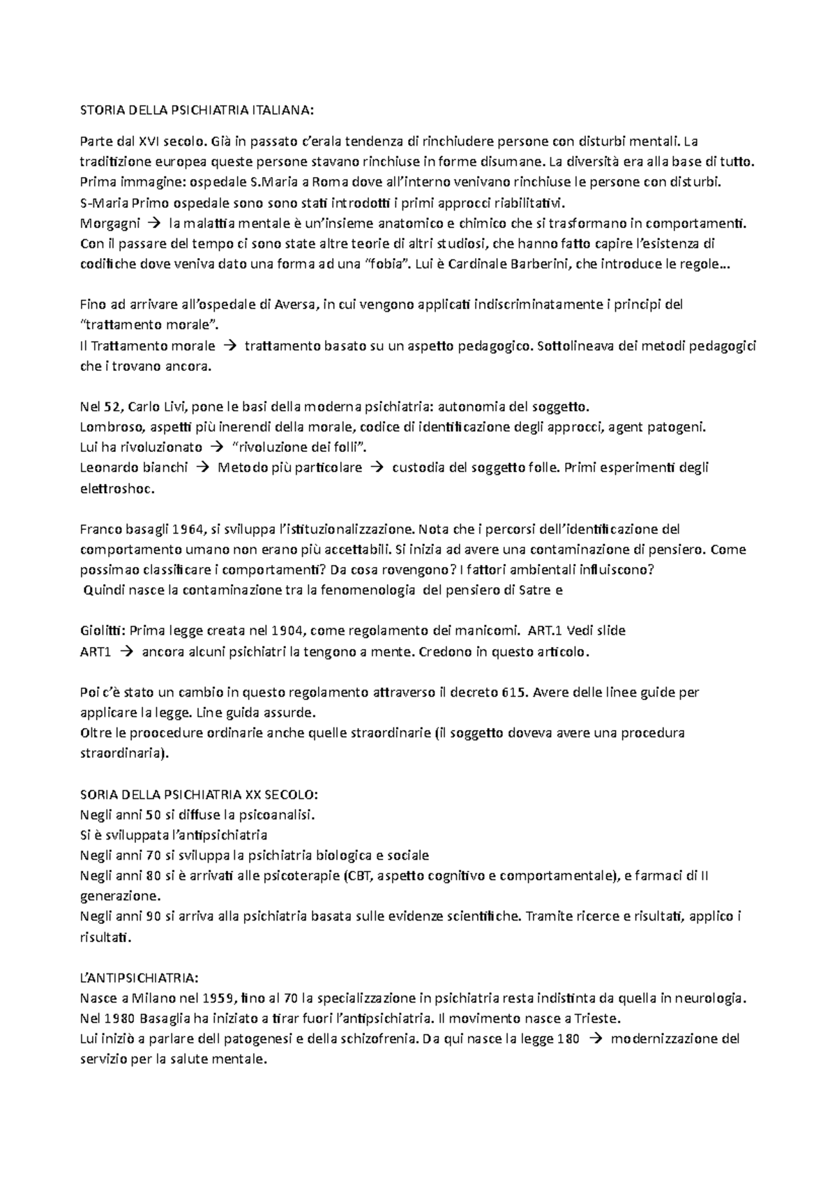 Storia Della Psichiatria Italiana STORIA DELLA PSICHIATRIA ITALIANA