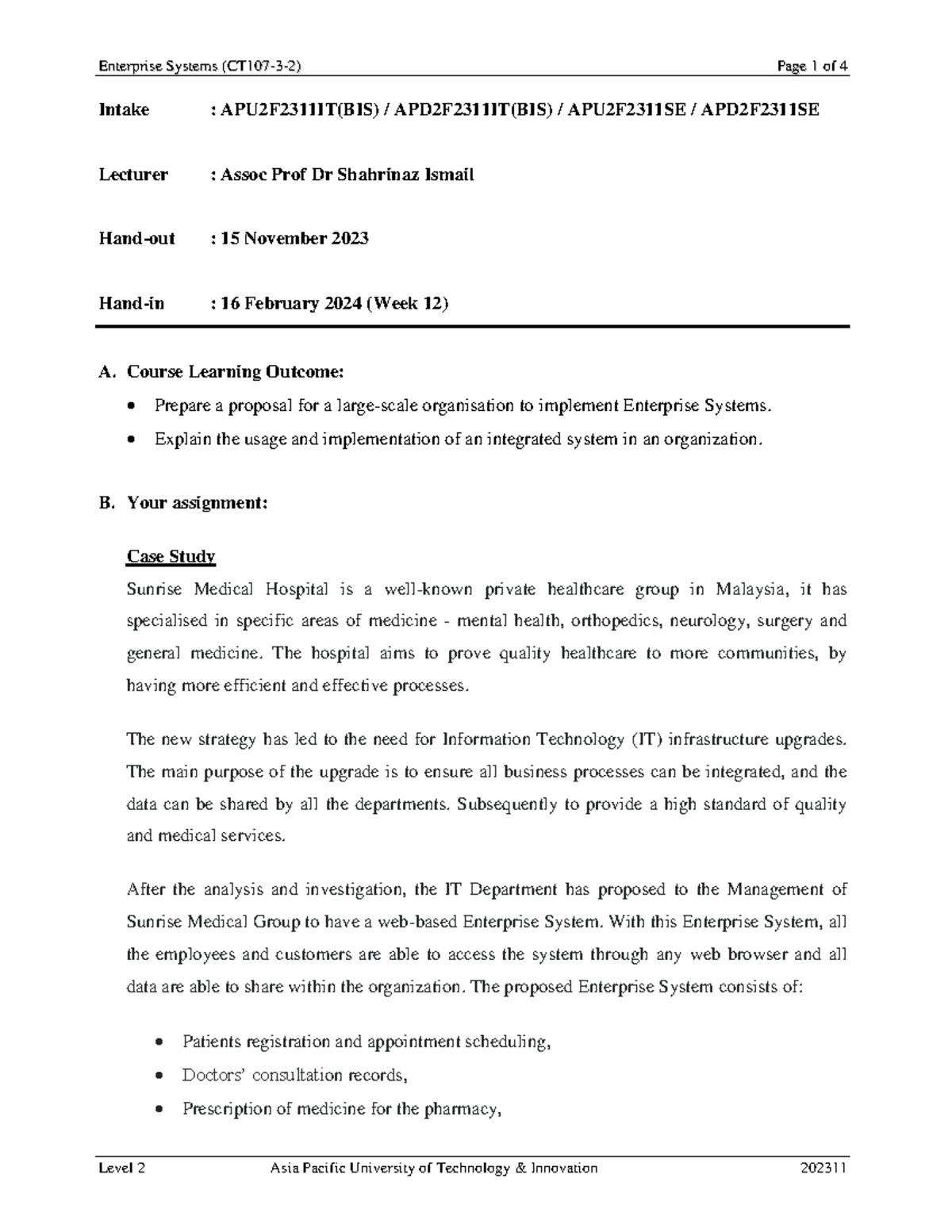 ENTS Assignment Questions SIL - Intake : APU2F23 11 IT(BIS ...
