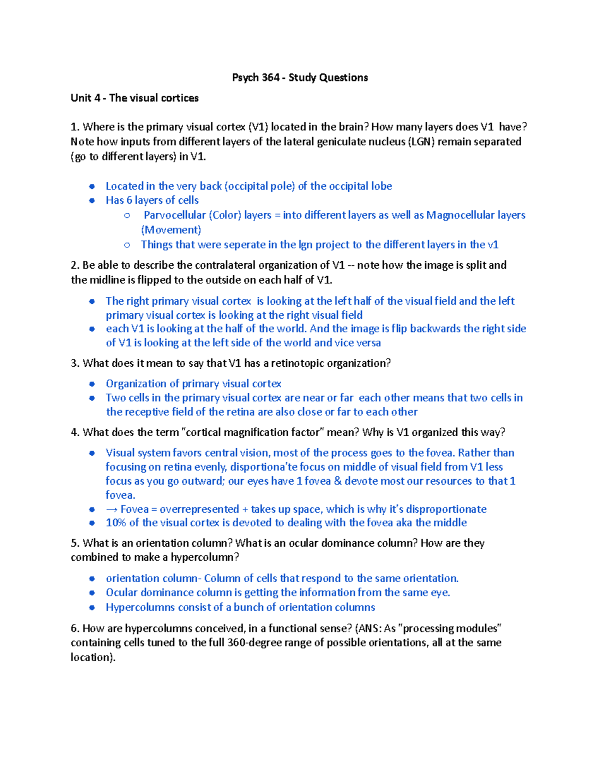 PSYC 3364 / 364 Study guide unit 4 - Psych 364 - Study Questions Unit 4 ...