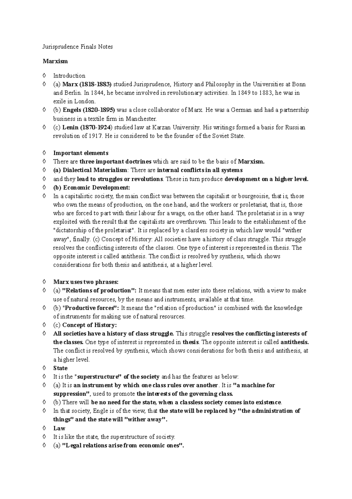 Jurisprudence Finals Notes - Jurisprudence Finals Notes Marxism ...