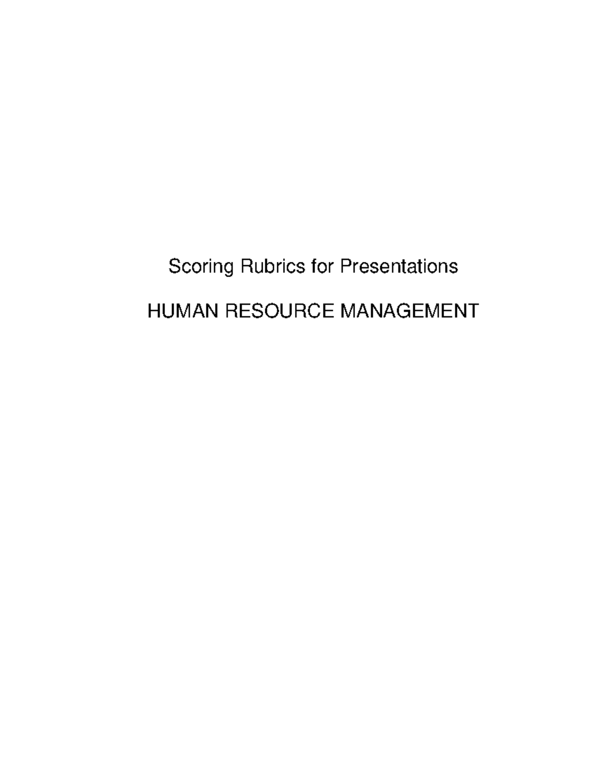 Presentation rubric - Scoring Rubrics for Presentations HUMAN RESOURCE ...