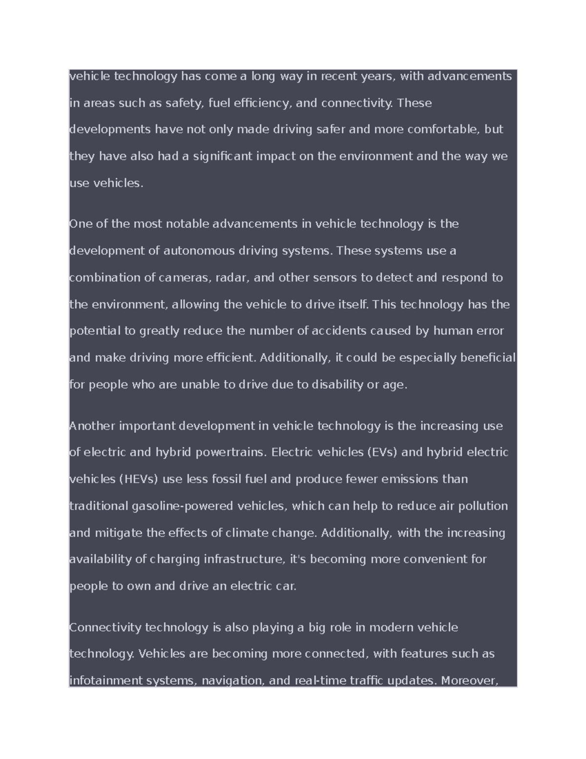 Vehicle technology - Lecture Notes - vehicle technology has come a long ...