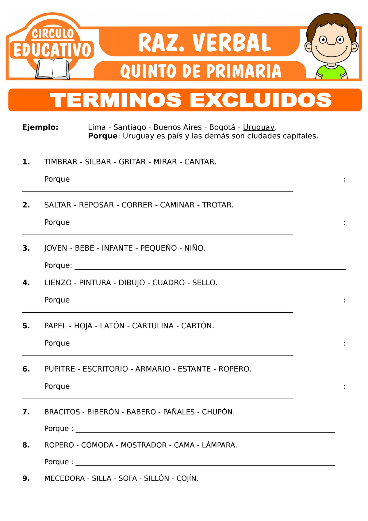 Ejercicios De Terminos Excluidos Para Quinto De Primaria - Ejemplo ...