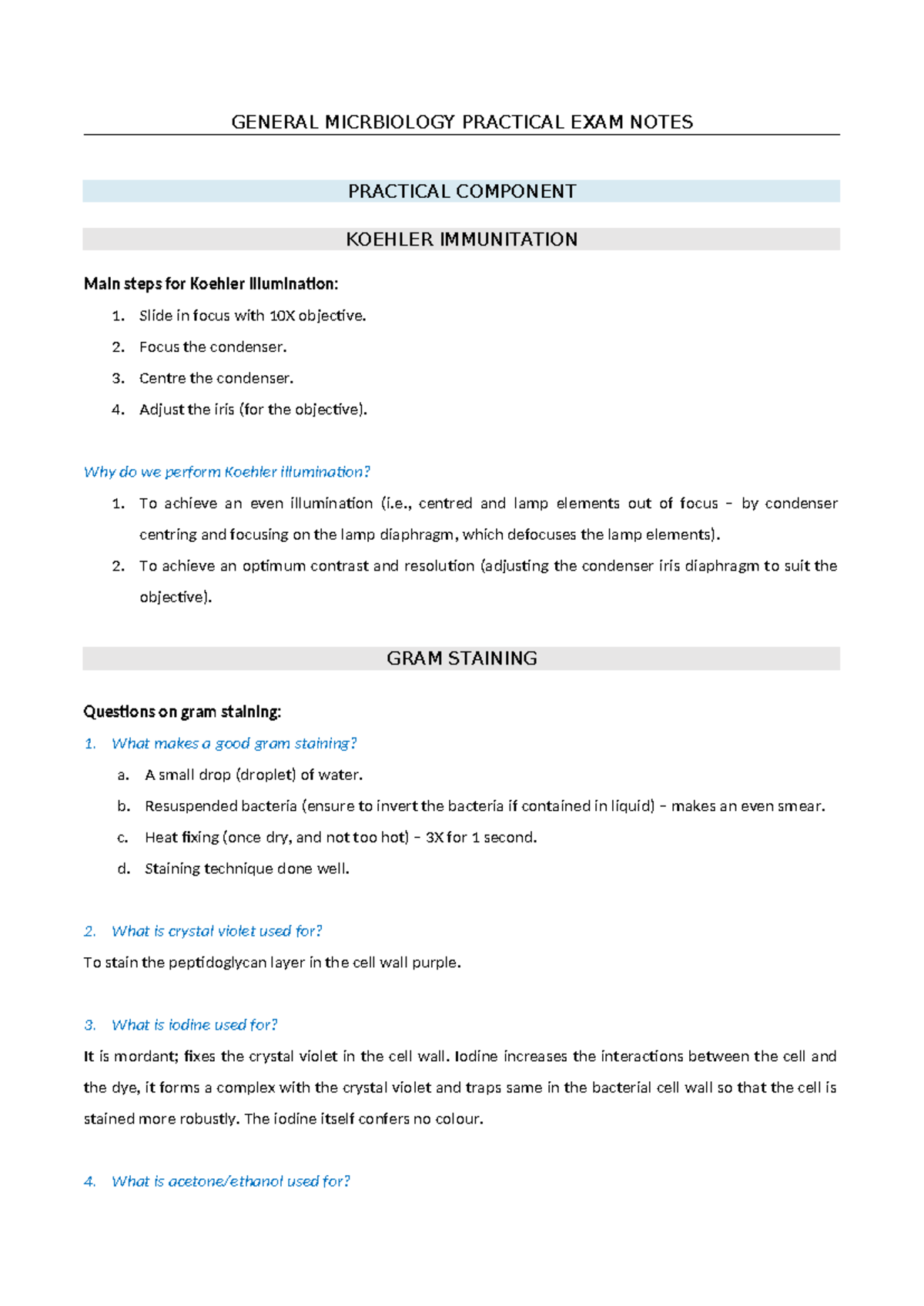 GM PRAC EXAM Notes - GENERAL MICRBIOLOGY PRACTICAL EXAM NOTES PRACTICAL ...