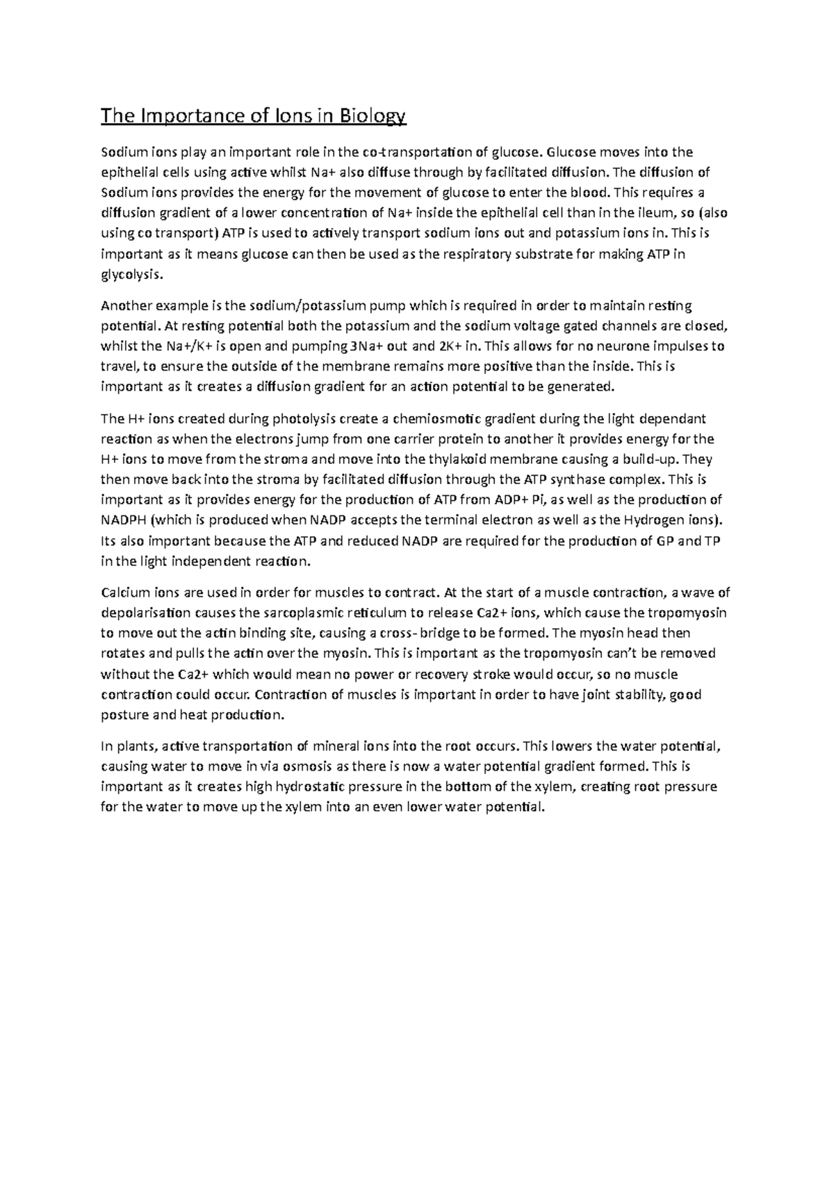 The Importance Of Ions In Biology Essay The Importance Of Ions In