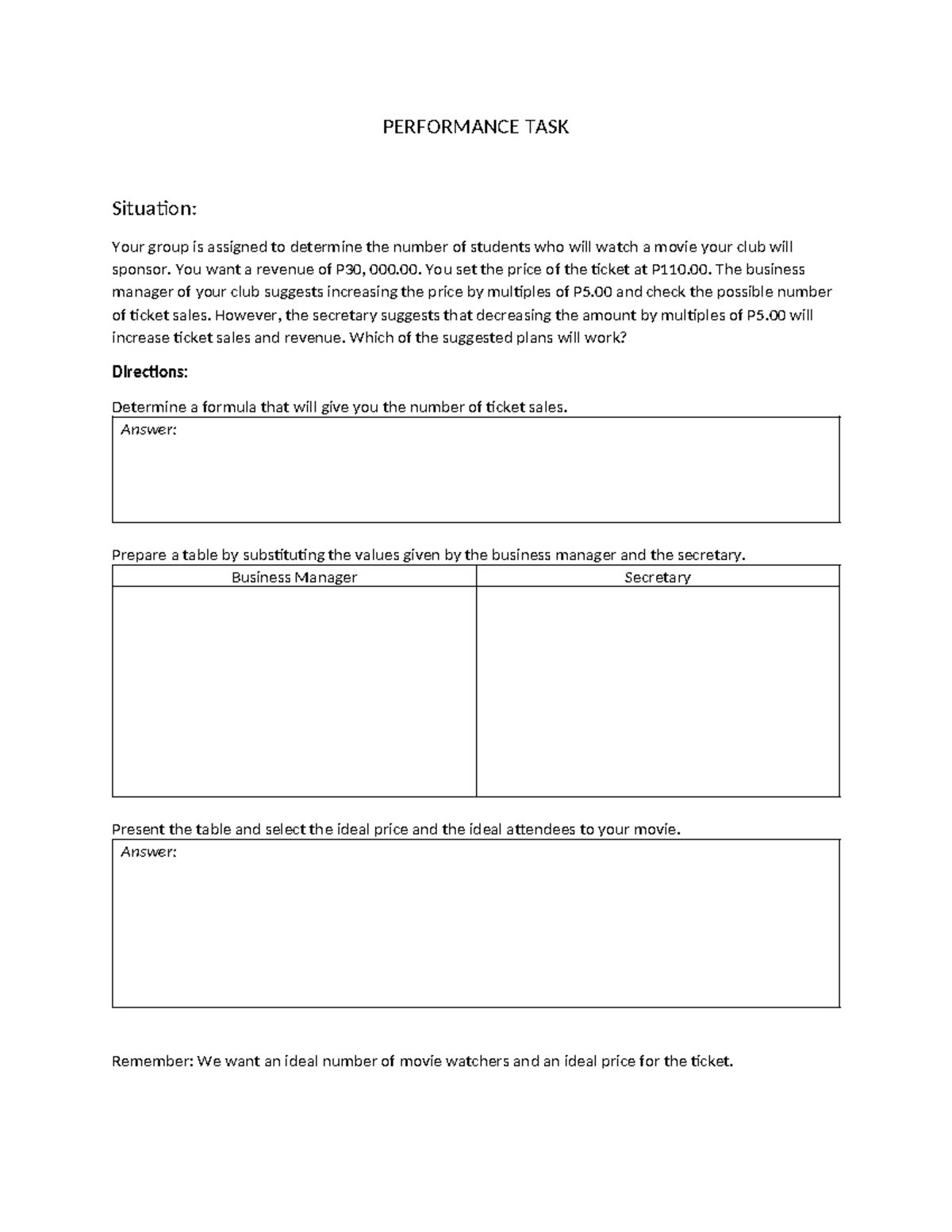 Performance TASK - boom panes boom boom panes panes - PERFORMANCE TASK ...