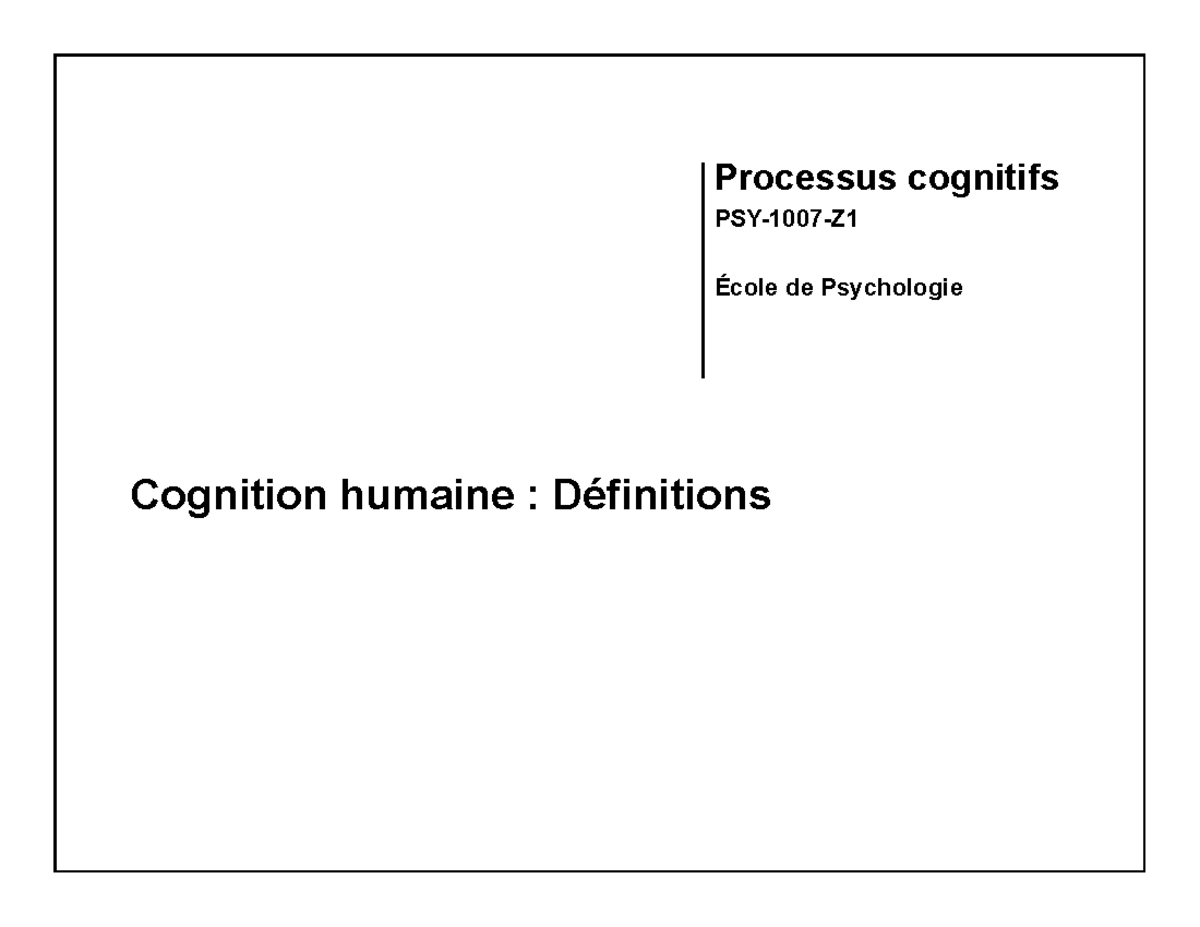 Cours 1 Cognitif Combiner Cognition Humaine Définitions Processus